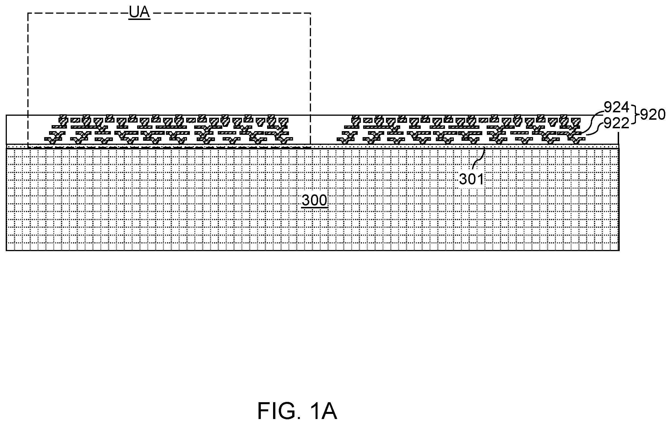 Patent US12368127 Figure 1 – Semiconductor chip package having underfill material surrounding a fan-out package and contacting a stress buffer structure sidewall