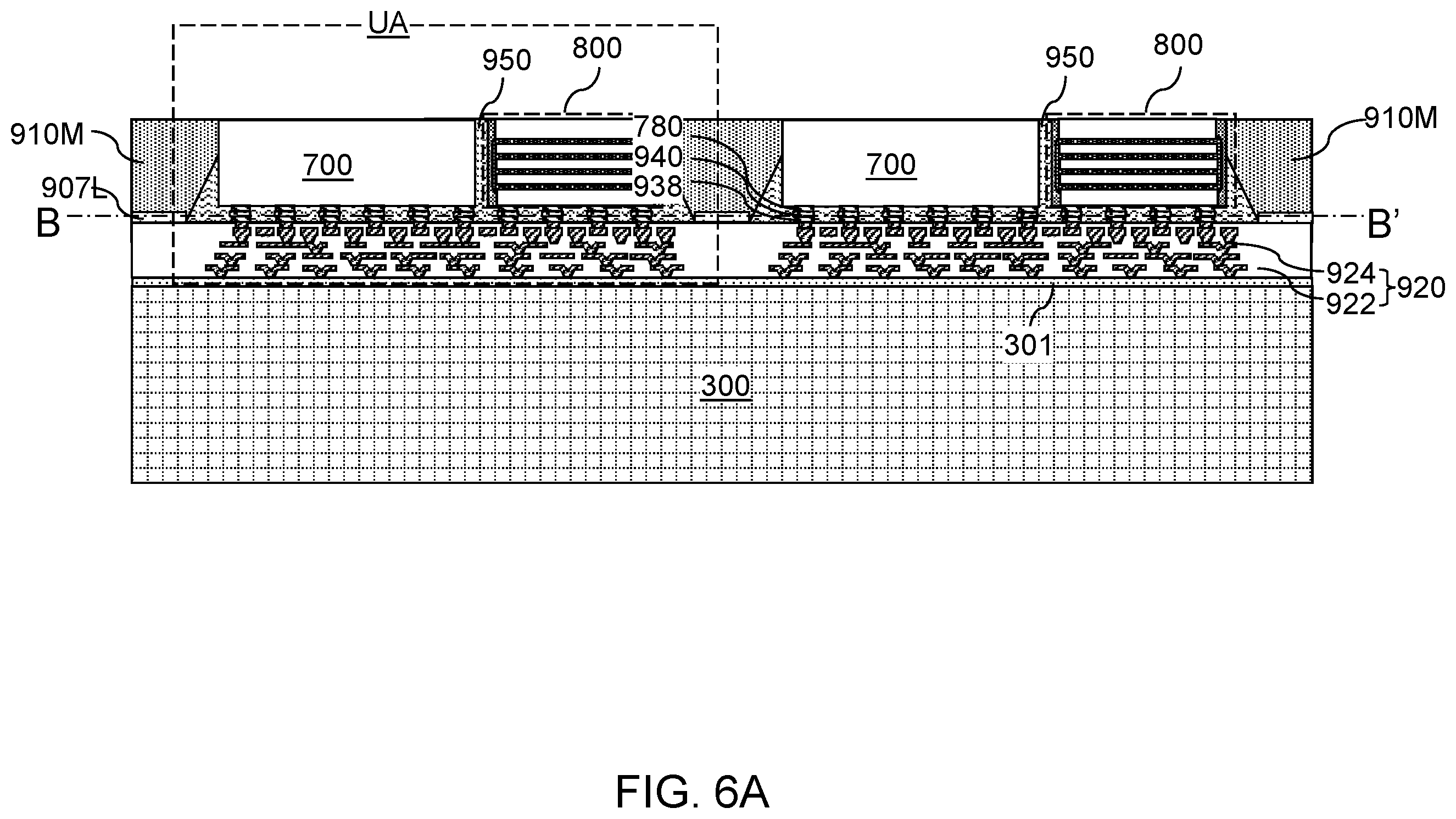 Patent US12368127 Figure 11 – Semiconductor chip package having underfill material surrounding a fan-out package and contacting a stress buffer structure sidewall