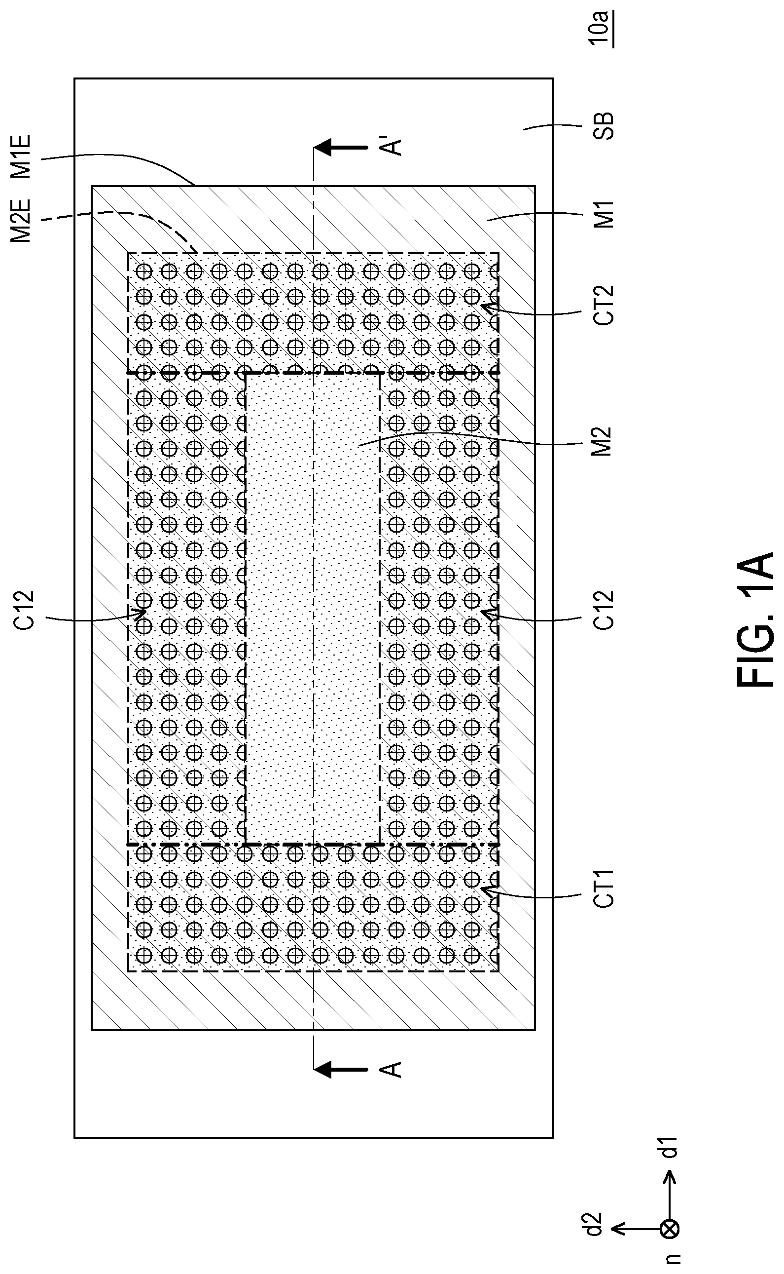 Patent US12368222 Figure 1 – Electronic device comprising first and second metal patterns arranged with first and second insulating patterns in a specified configuration