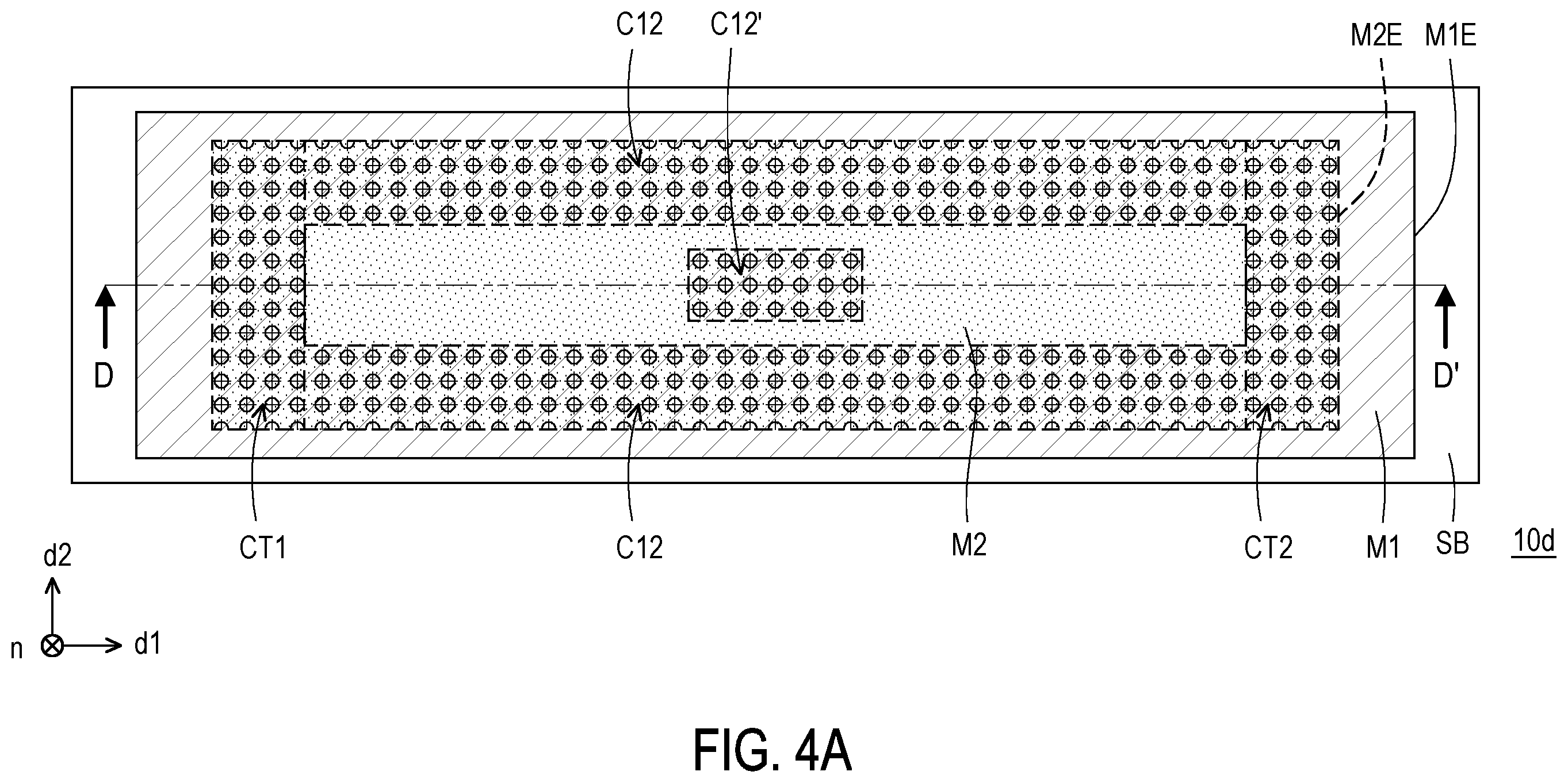 Patent US12368222 Figure 7 – Electronic device comprising first and second metal patterns arranged with first and second insulating patterns in a specified configuration