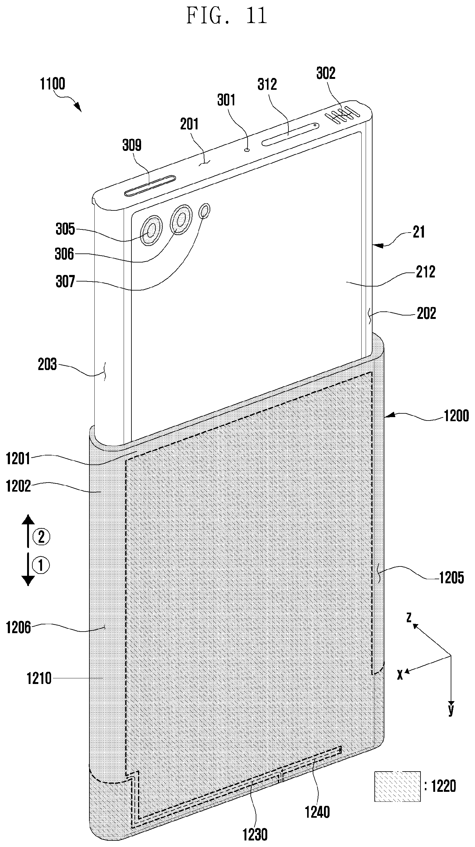 Patent US12368232 Figure 11 – Slidable electronic device including flexible display and antenna