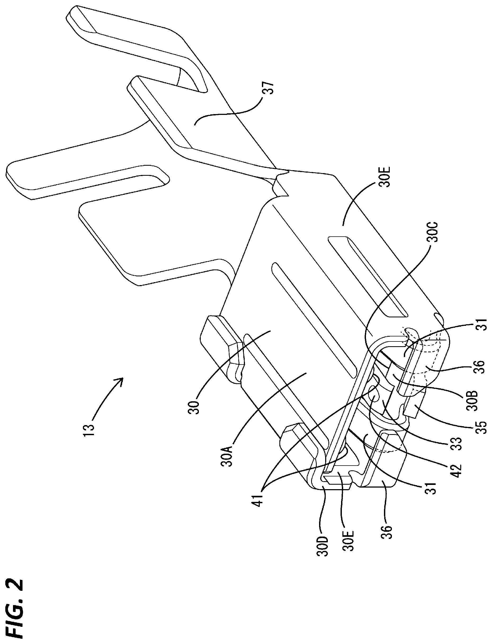 Patent US12368257 Figure 2 – Terminal fitting and connector with deformation-suppressible elastic contact portion