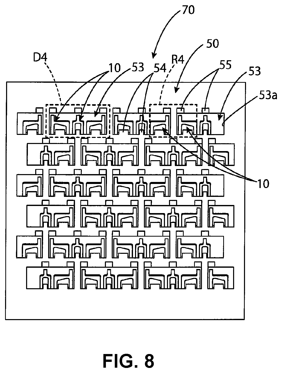 Patent US12368260 Figure 8 – Interposer with contacts having inwardly protruding press-fit portions