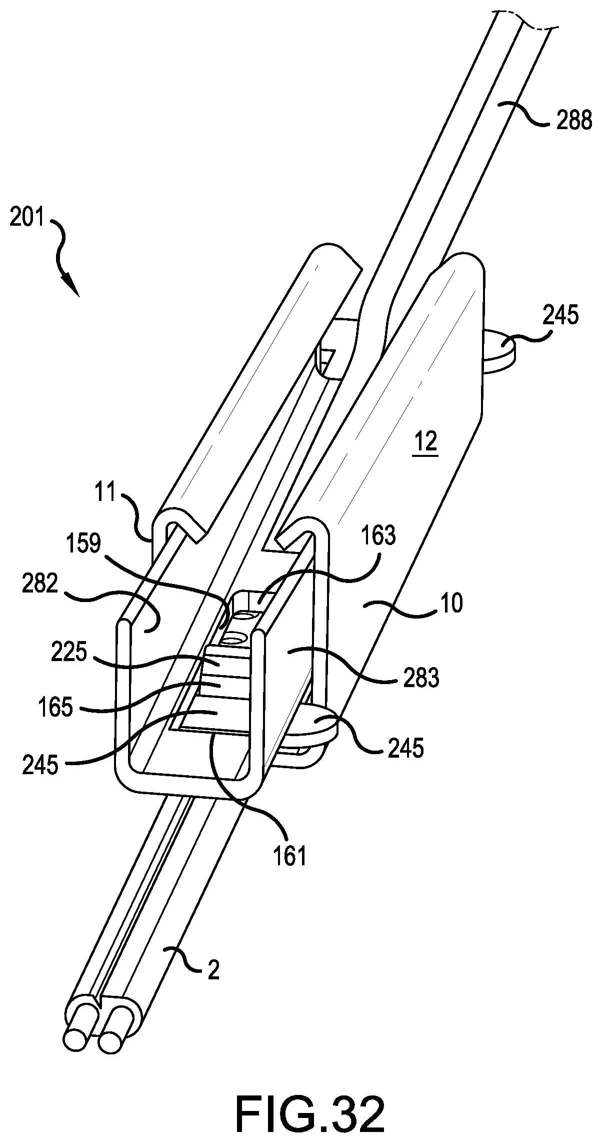 Patent US12368292 Figure 17 – Drop cable clamp with controlled cable cutting feature
