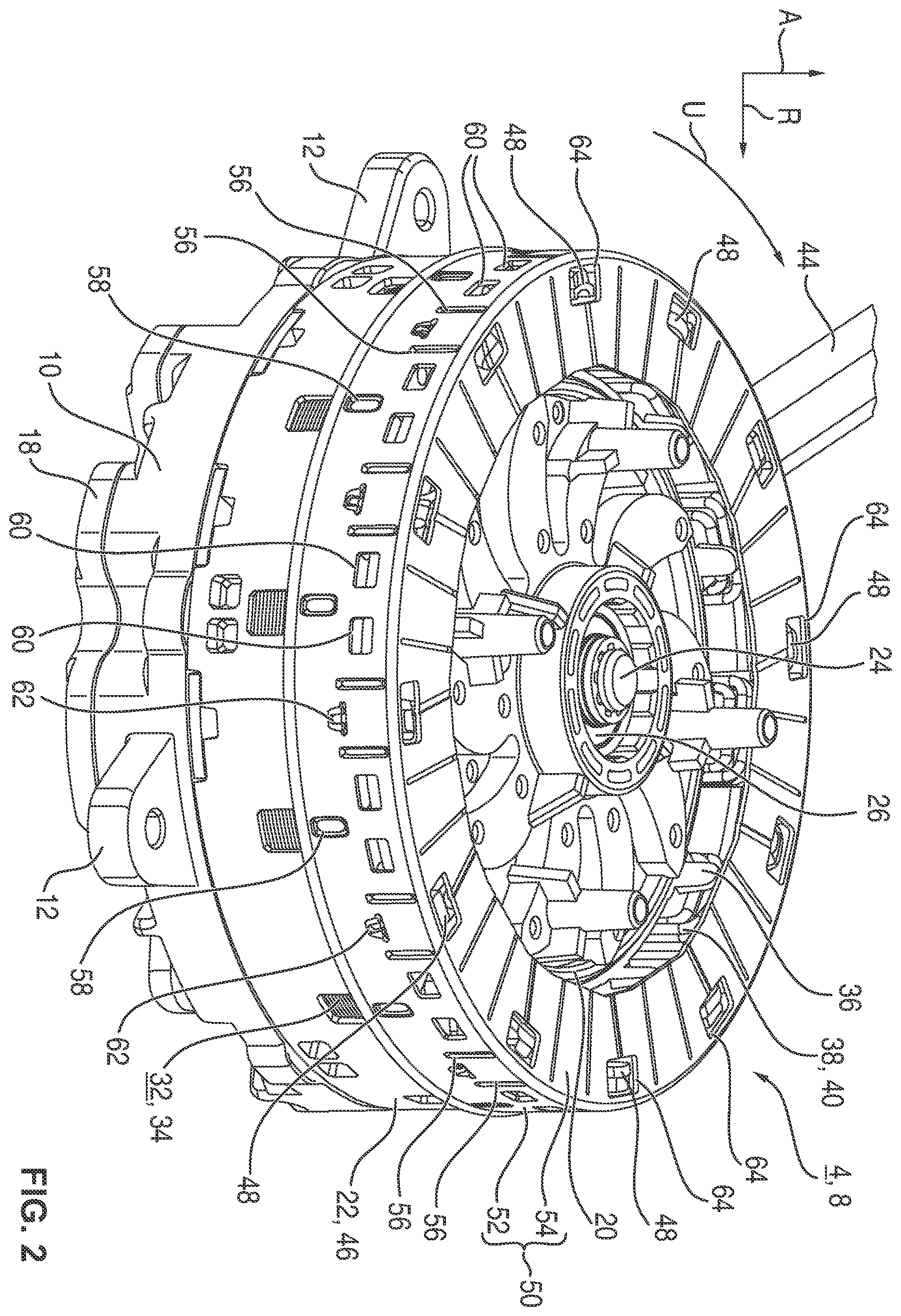 Patent US12368350 Figure 2 – Electric-motor drive for a motor vehicle and radiator fan with an electrically conductive cover for shielding electromagnetic interference