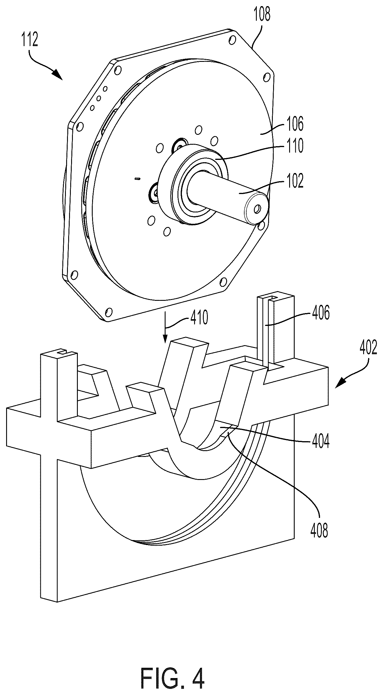 Patent US12368356 Figure 4 – Housing for axial flux motor assemblies