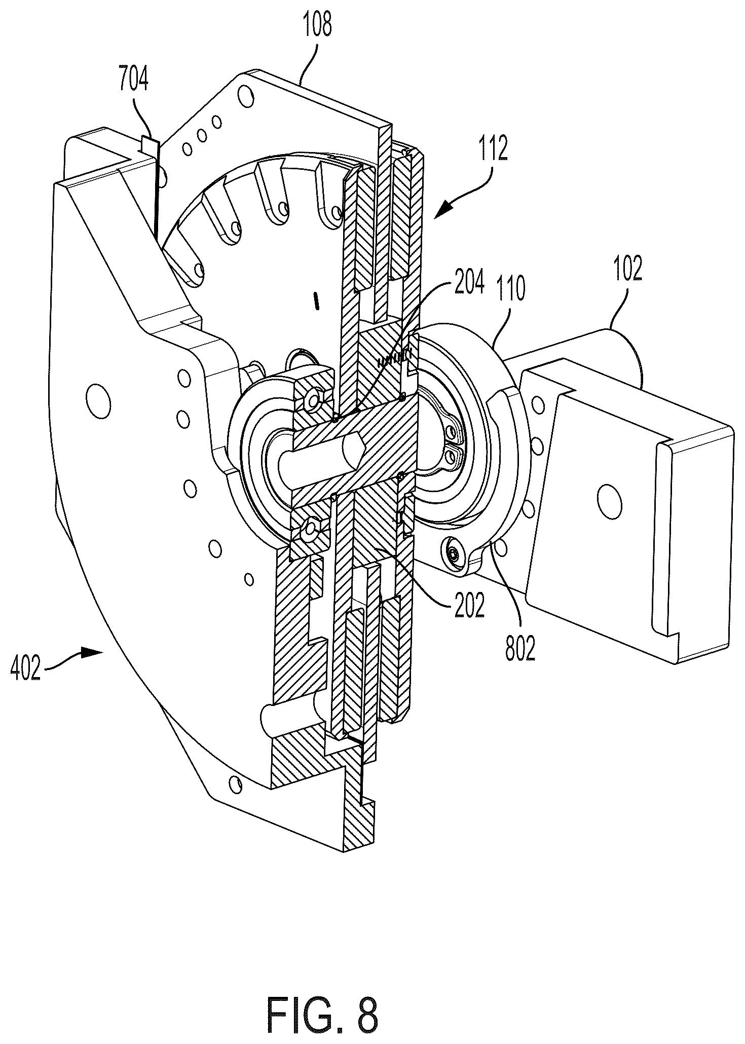 Patent US12368356 Figure 8 – Housing for axial flux motor assemblies