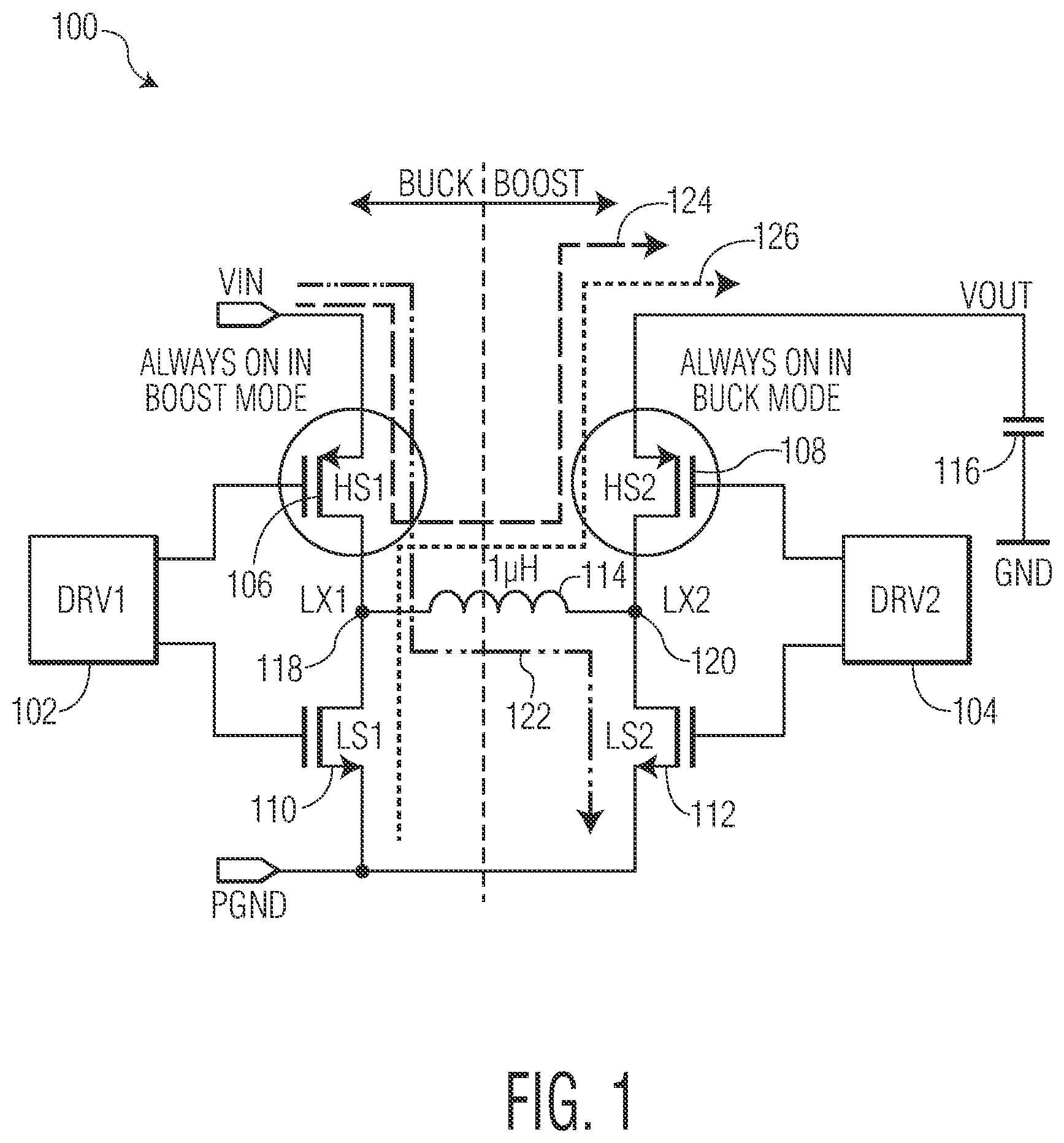 Patent US12368381 — Auto mode change in buck-boost converter — Figure 1