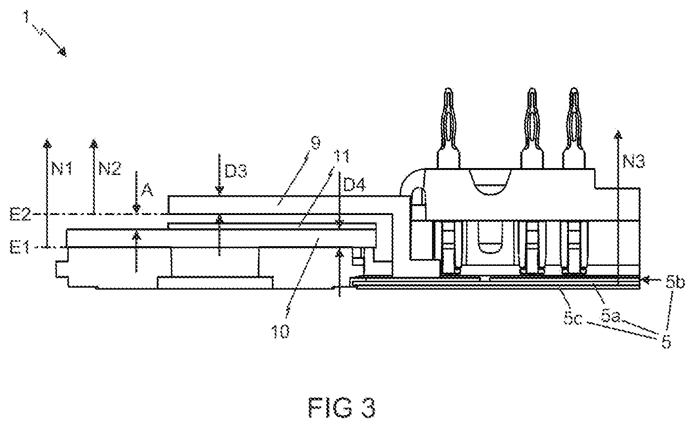Patent US12368385 Figure 2 – Power semiconductor module having a substrate, power semiconductor components and having a DC voltage connection device
