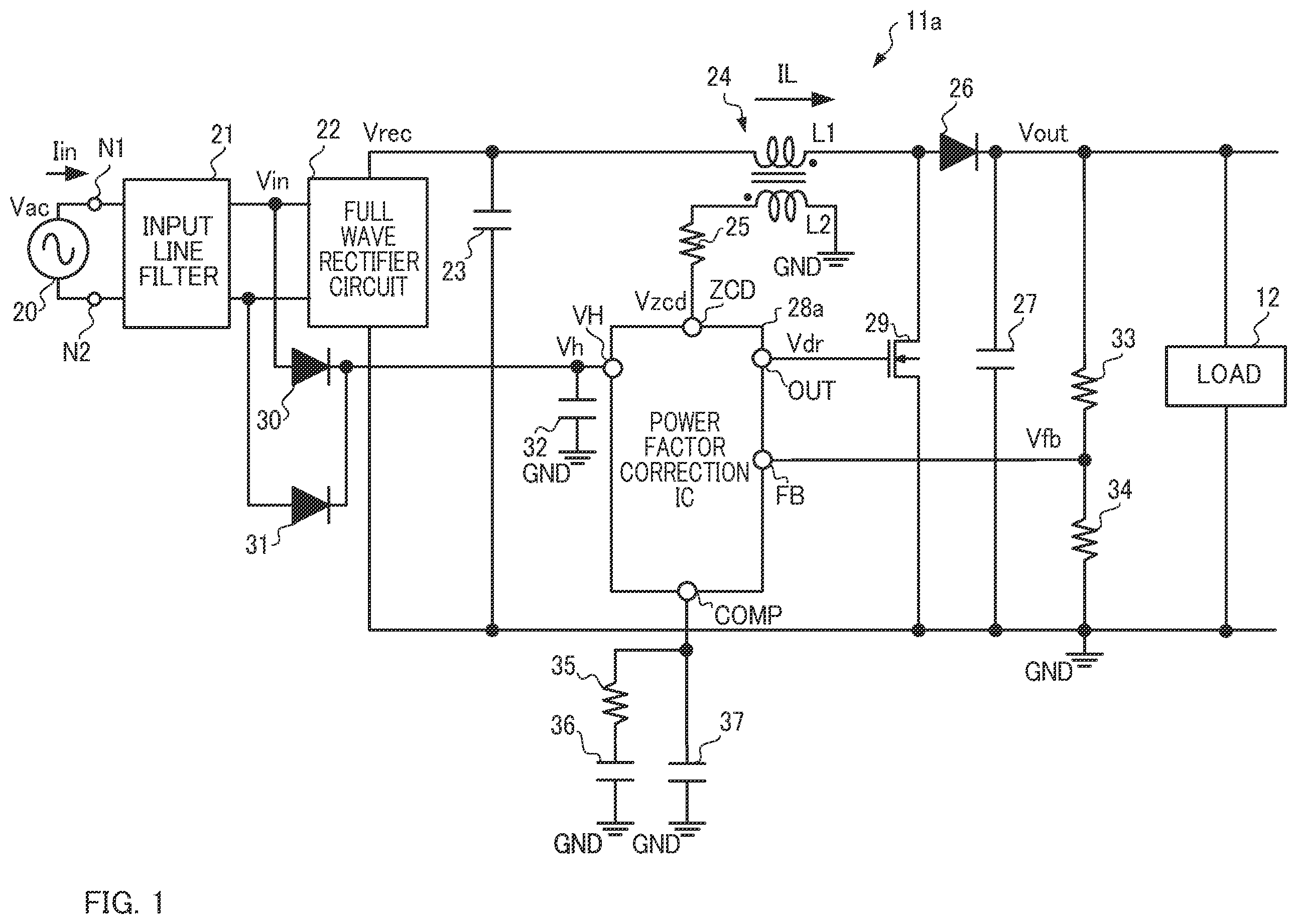 Patent US12368389 Figure 1 – Integrated circuit and power supply circuit