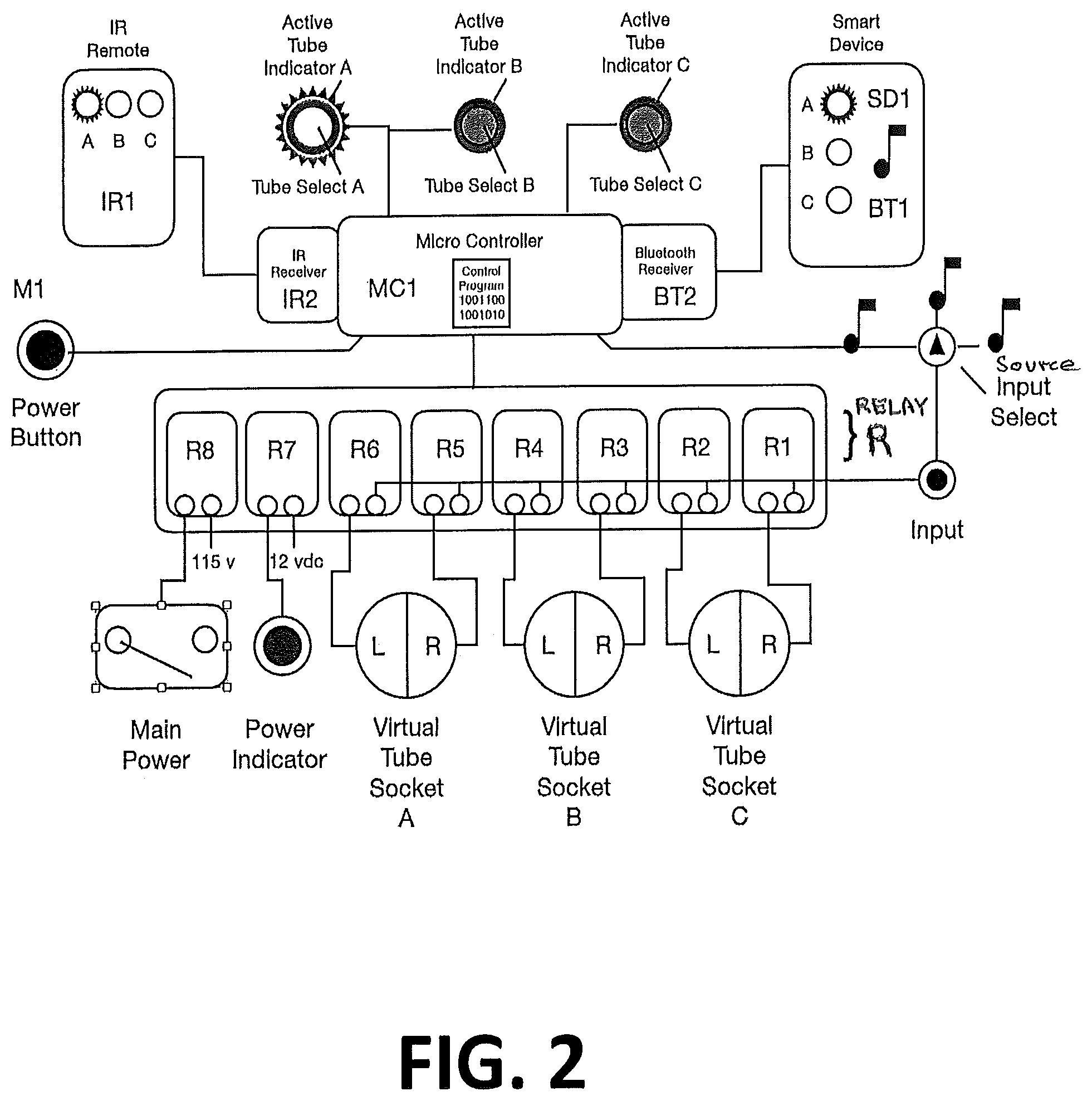 Patent US12368416 Figure 2 – Audio amplifier with switchable active components