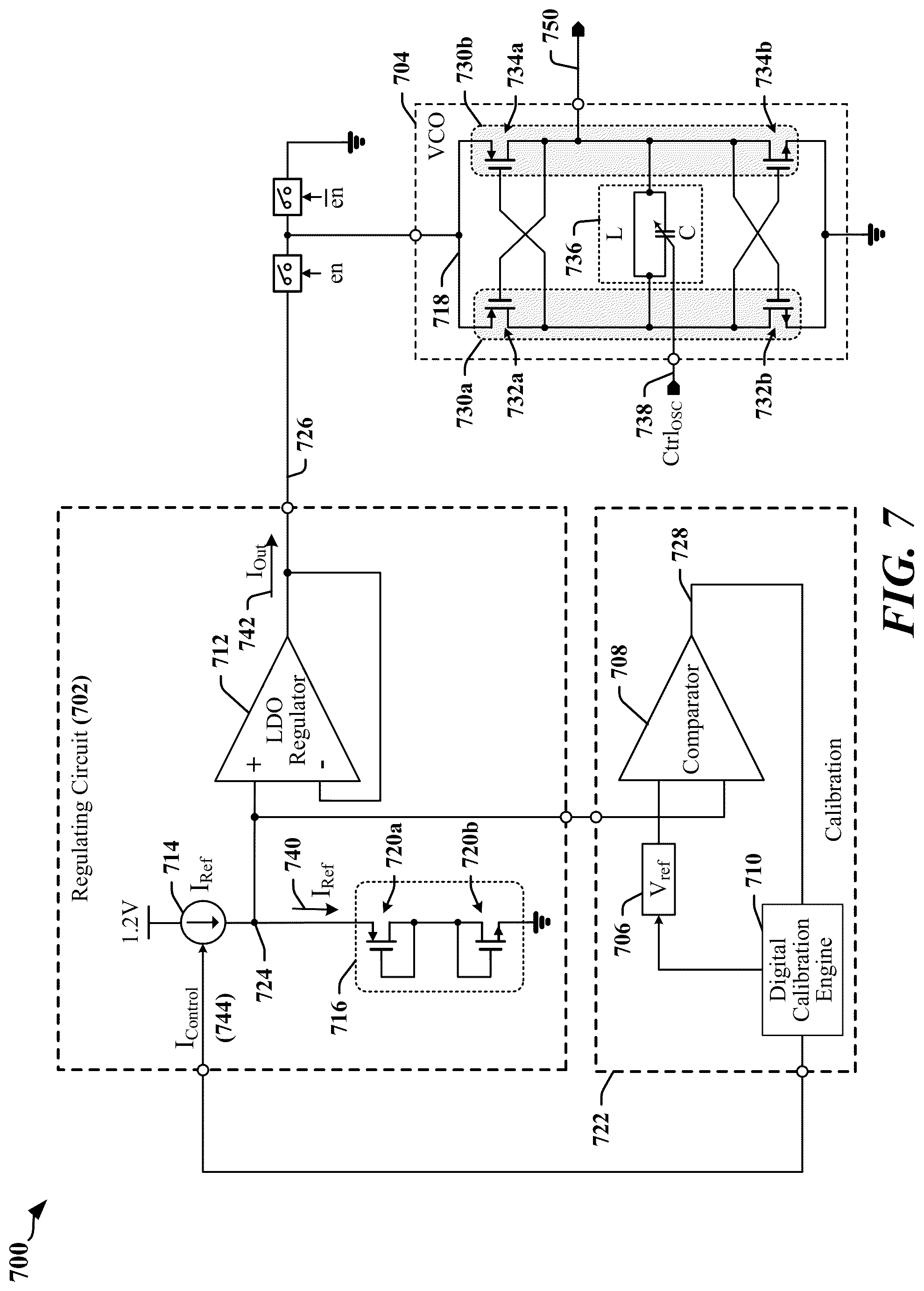 Patent US12368441 Figure 7 – Power supply calibration for voltage controlled oscillators