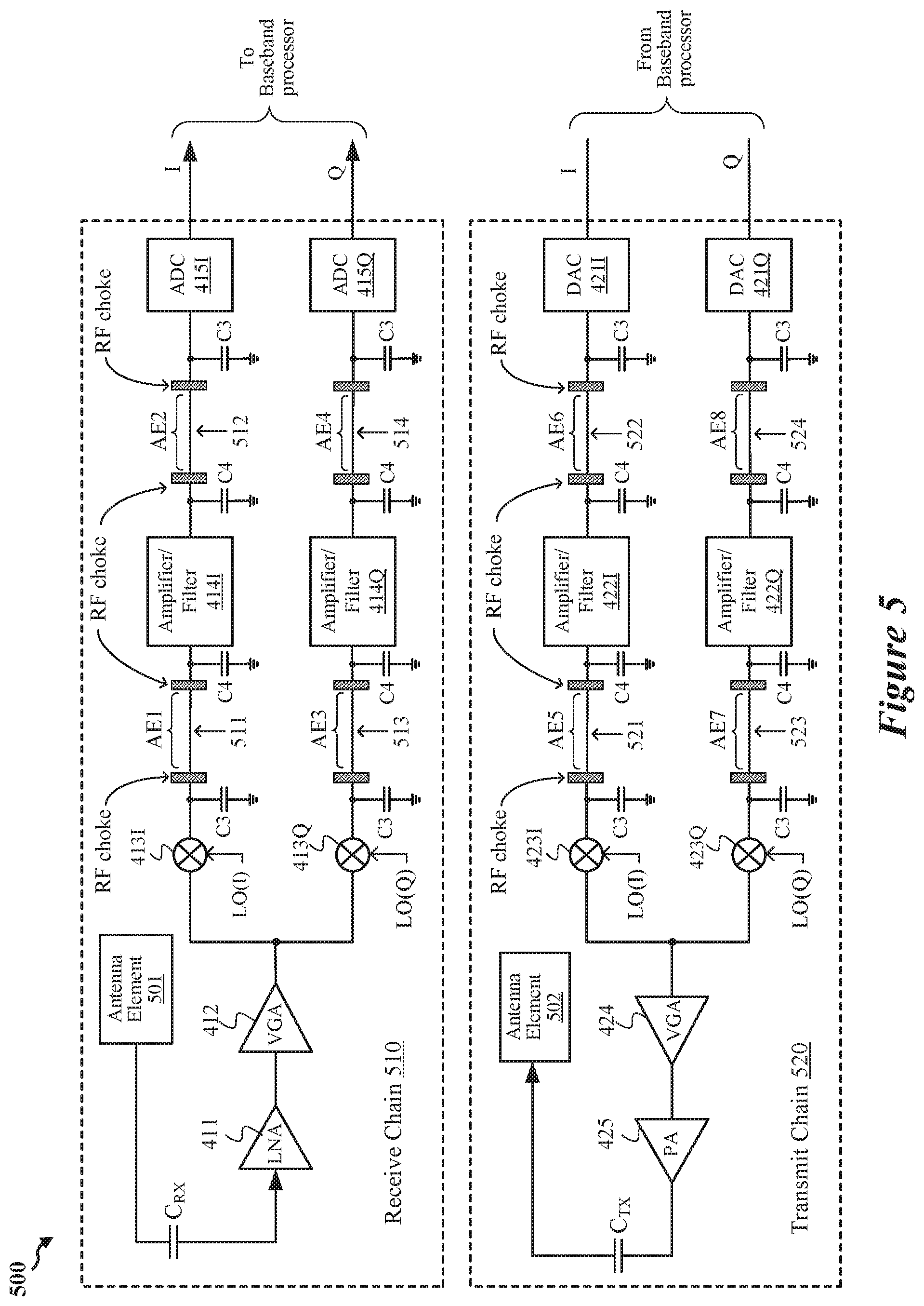 Patent US12368457 Figure 6 – Antenna structure including power and signal lines
