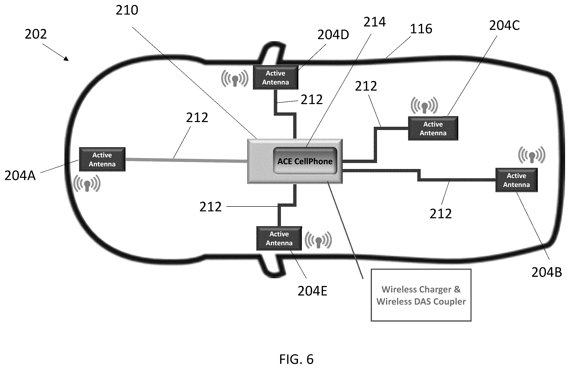 Patent US12368463 Figure 6 – Vehicular systems including distributed active antennas, adaptive cellphone evolution, and/or integrated access and backhaul