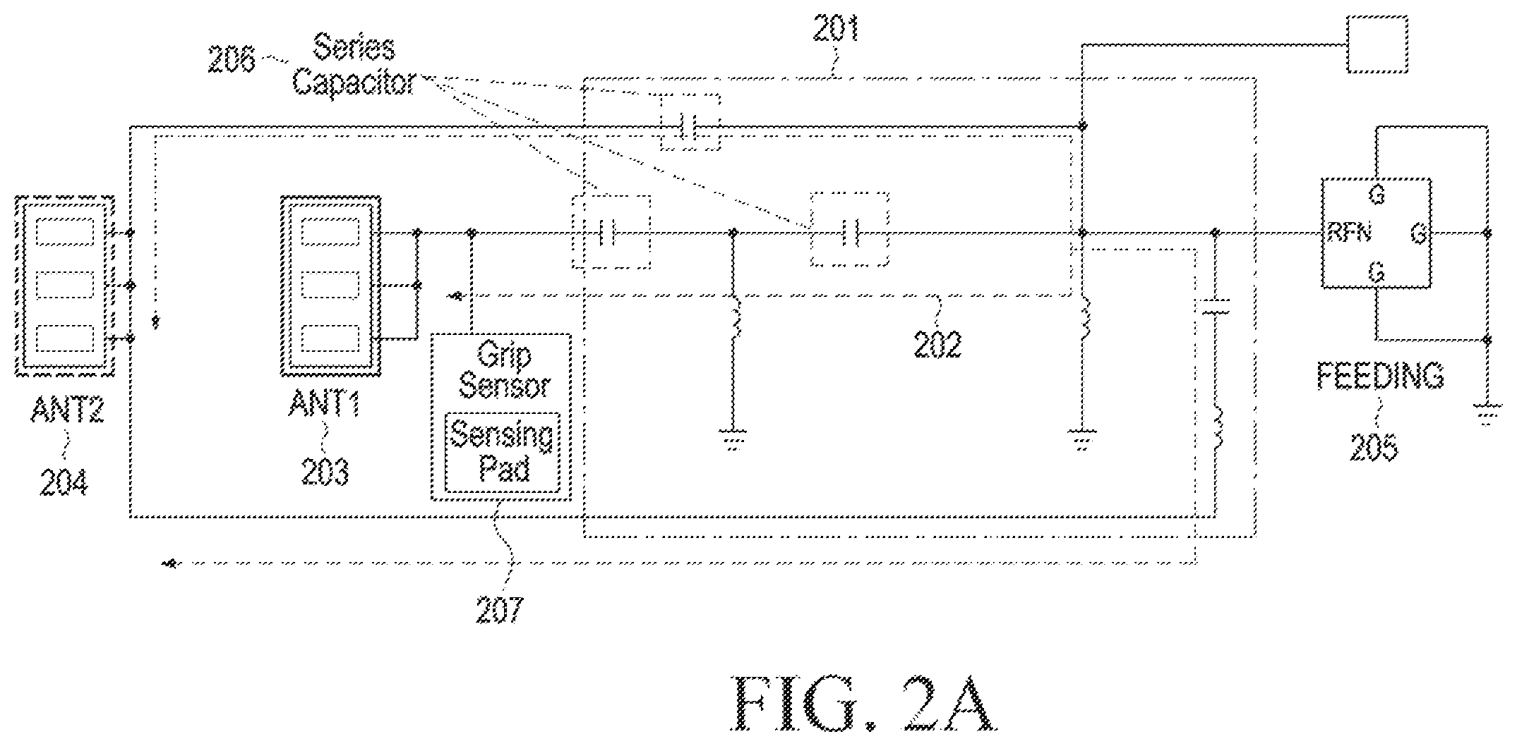 Patent US12368464 Figure 2 – Electronic device including grip sensor and antenna