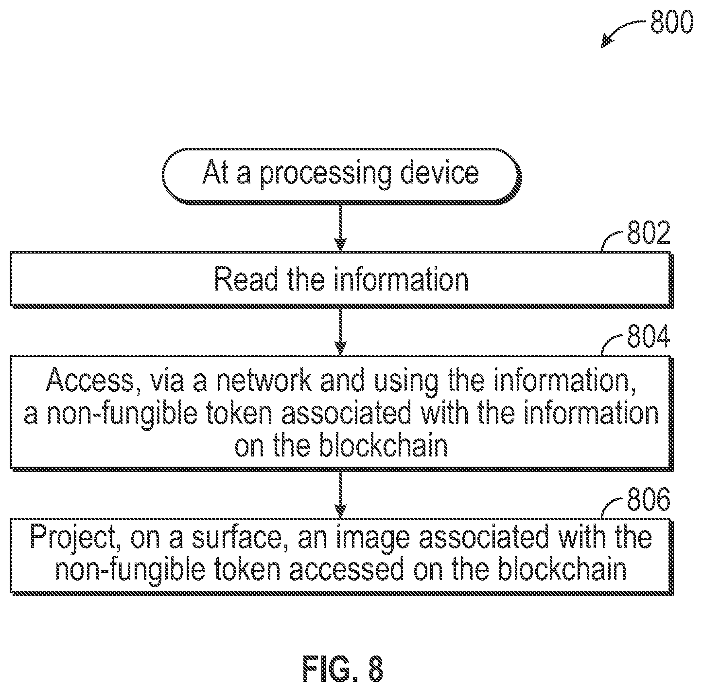 Patent US12368585 Figure 8 – System and method for internal etching of transparent materials with information pertaining to a blockchain