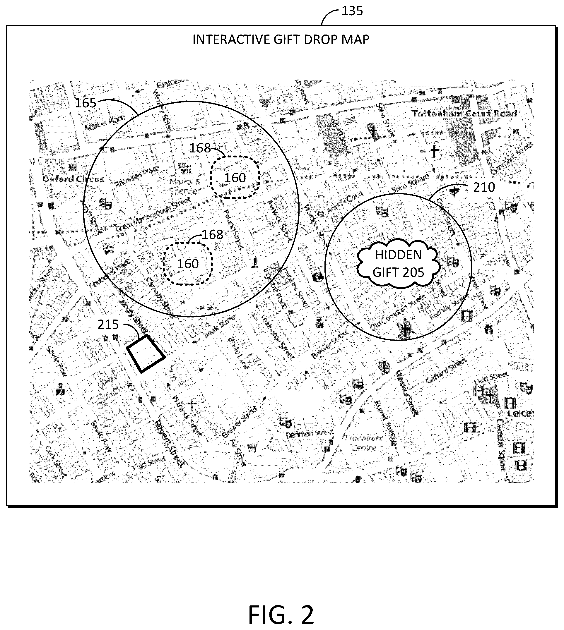 Patent US12368912 Figure 2 – System and method for geographically associated or geographically disassociated enticing gift or video drop