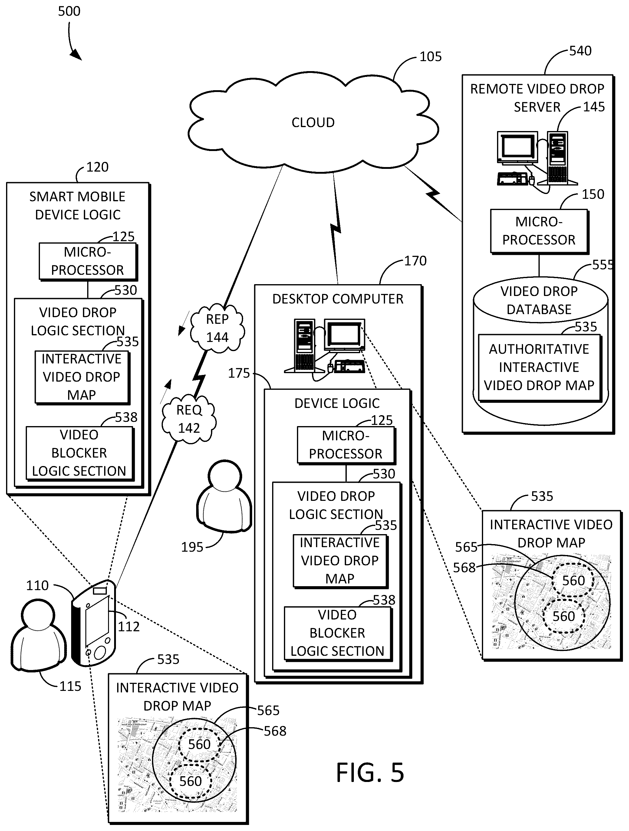 Patent US12368912 Figure 5 – System and method for geographically associated or geographically disassociated enticing gift or video drop