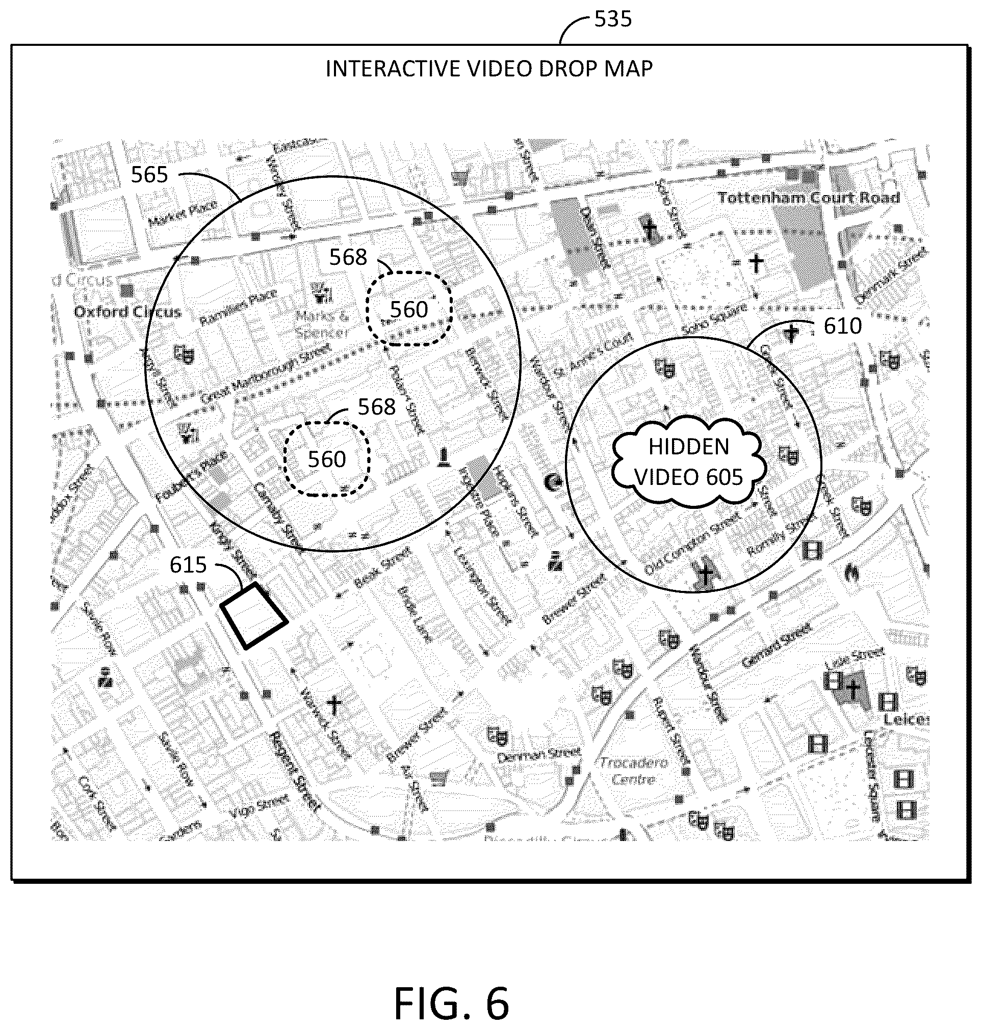 Patent US12368912 Figure 6 – System and method for geographically associated or geographically disassociated enticing gift or video drop