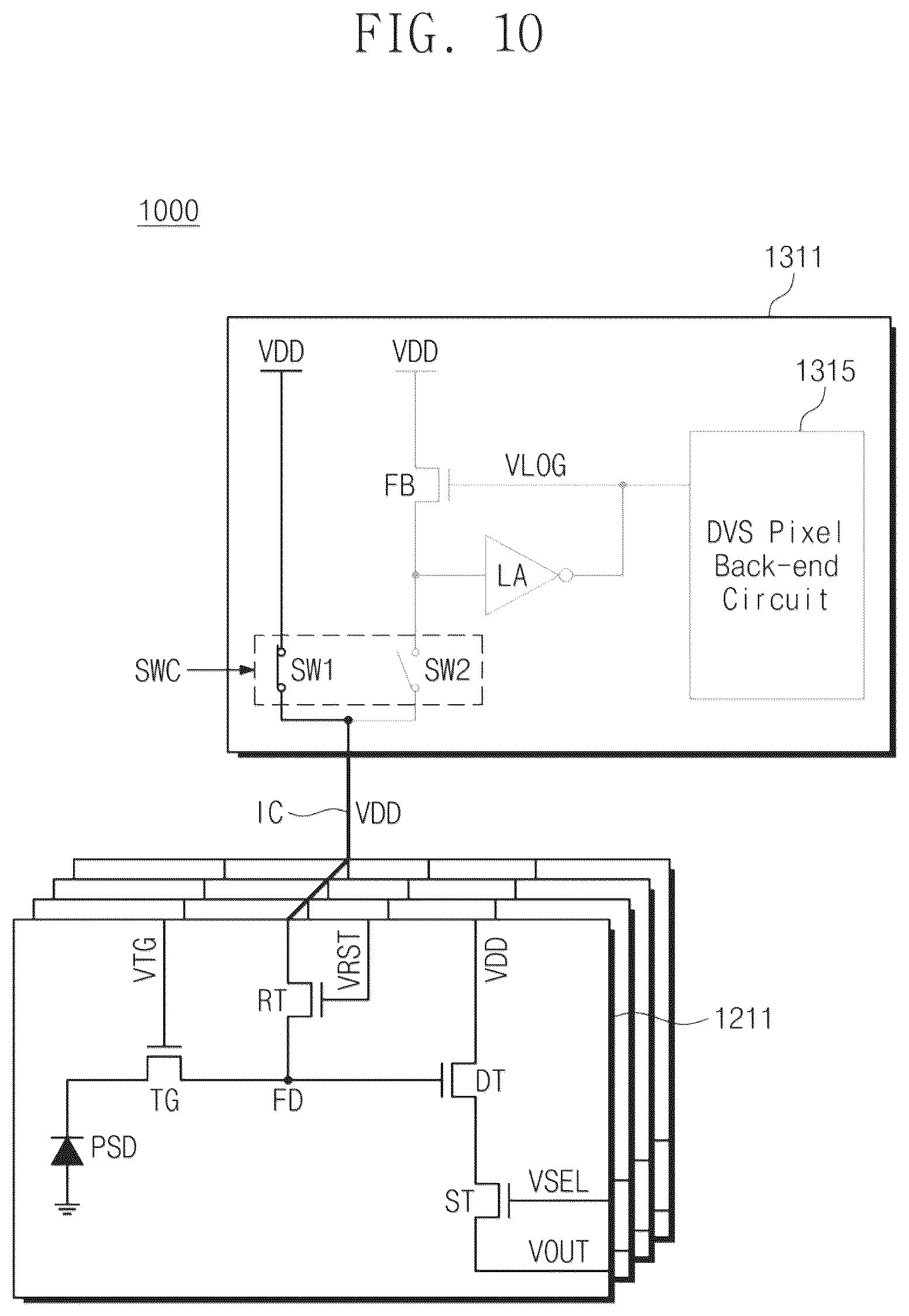 Patent US12368978 Figure 10 – Image sensor including CMOS image sensor pixel and dynamic vision sensor pixel