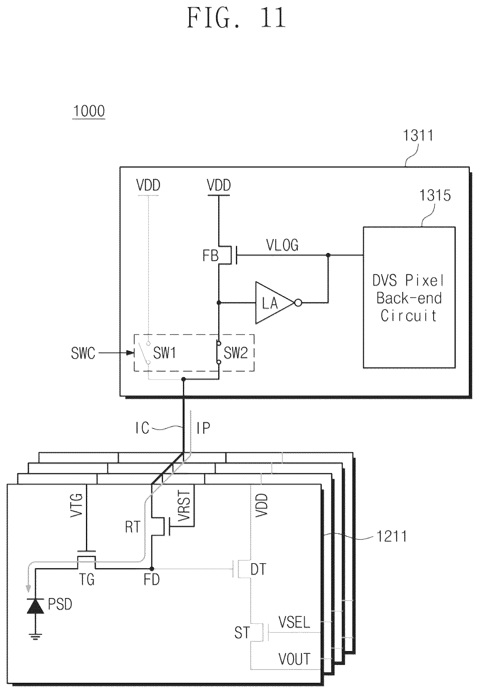 Patent US12368978 Figure 11 – Image sensor including CMOS image sensor pixel and dynamic vision sensor pixel