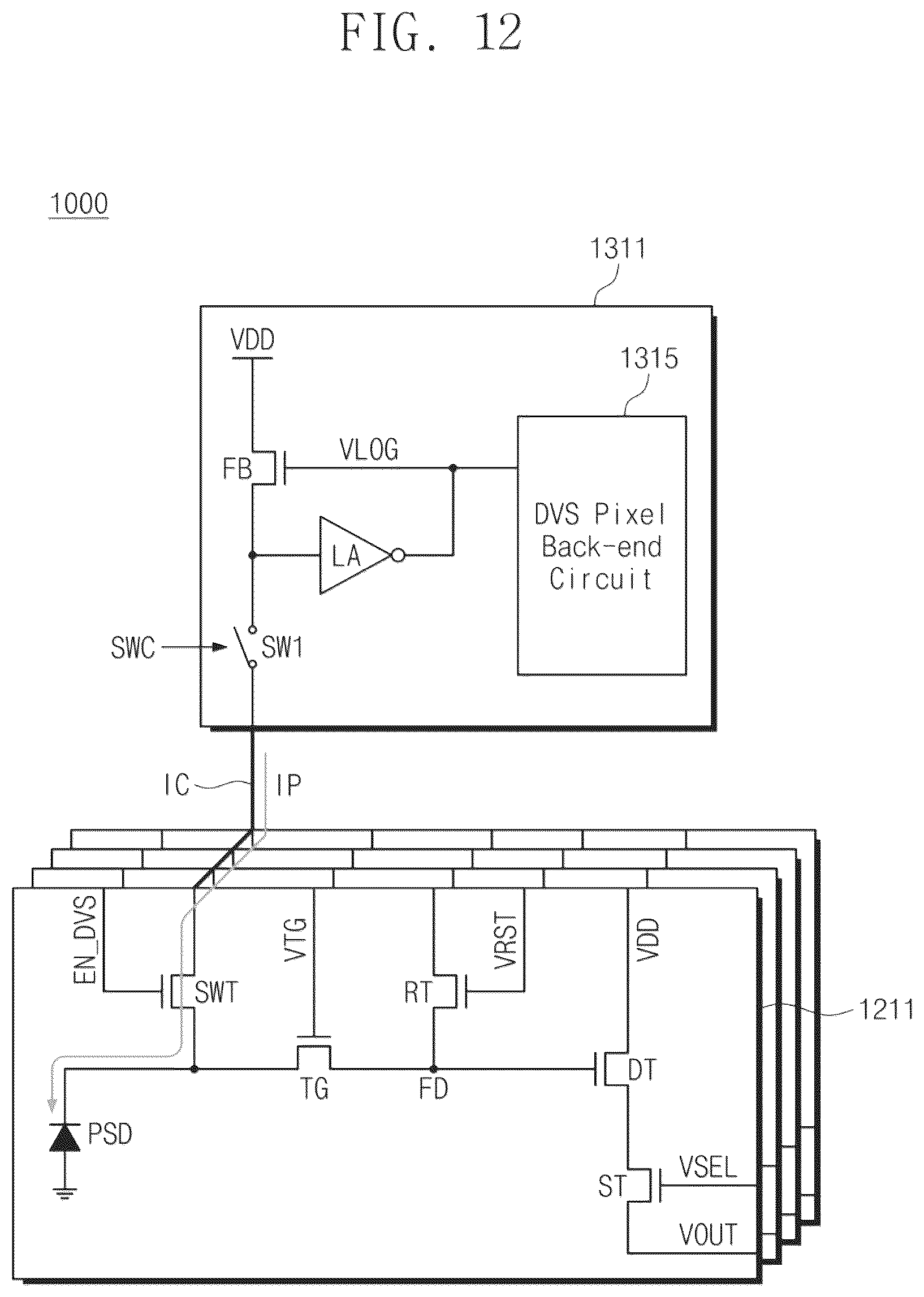 Patent US12368978 Figure 12 – Image sensor including CMOS image sensor pixel and dynamic vision sensor pixel