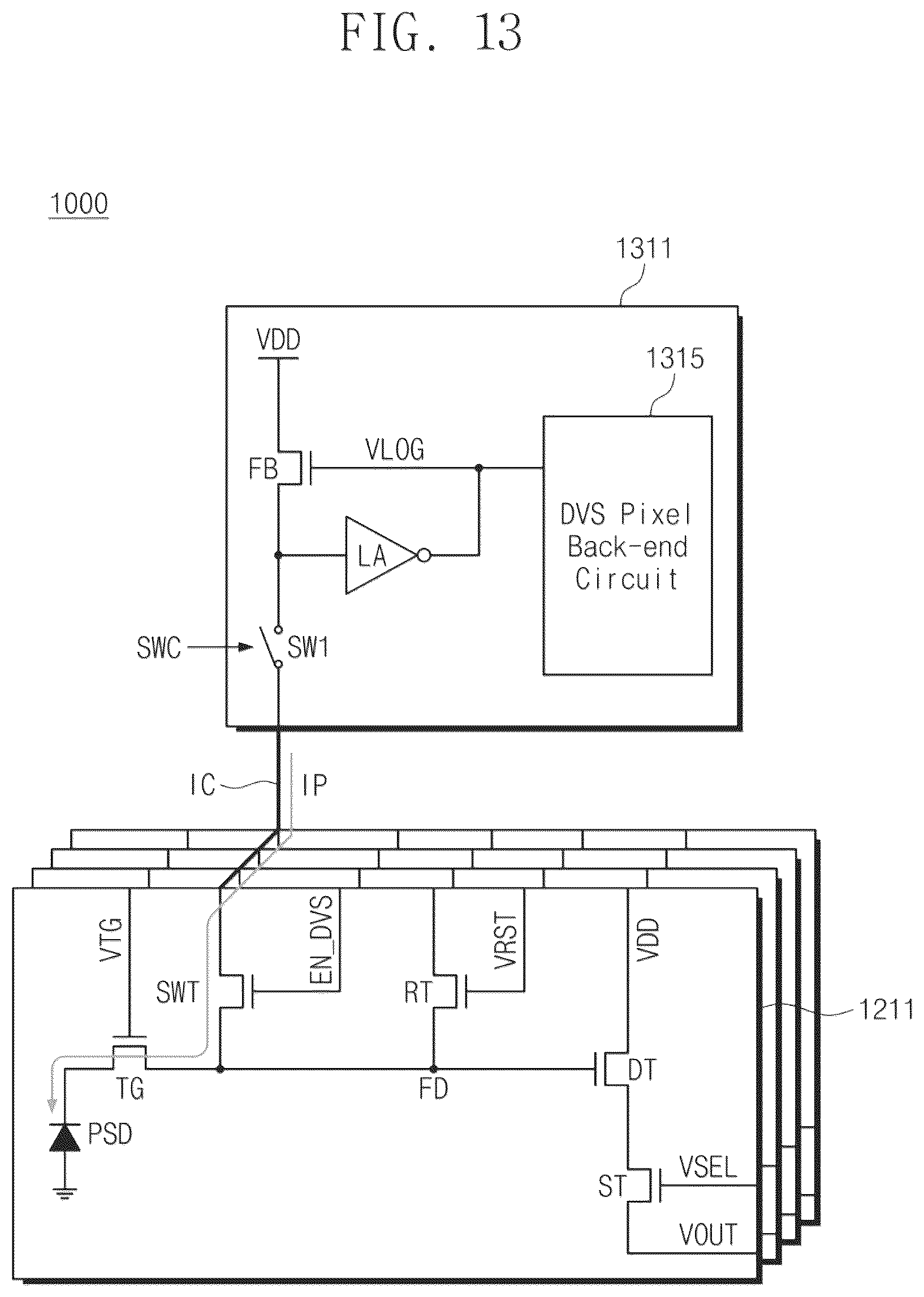 Patent US12368978 Figure 13 – Image sensor including CMOS image sensor pixel and dynamic vision sensor pixel