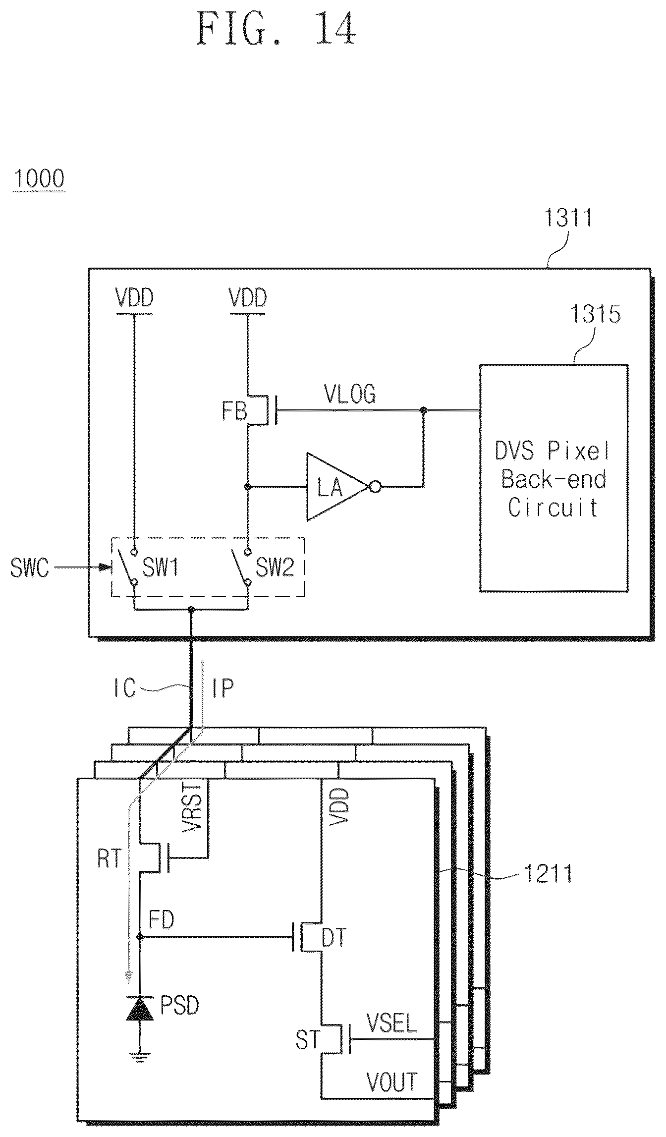 Patent US12368978 Figure 14 – Image sensor including CMOS image sensor pixel and dynamic vision sensor pixel