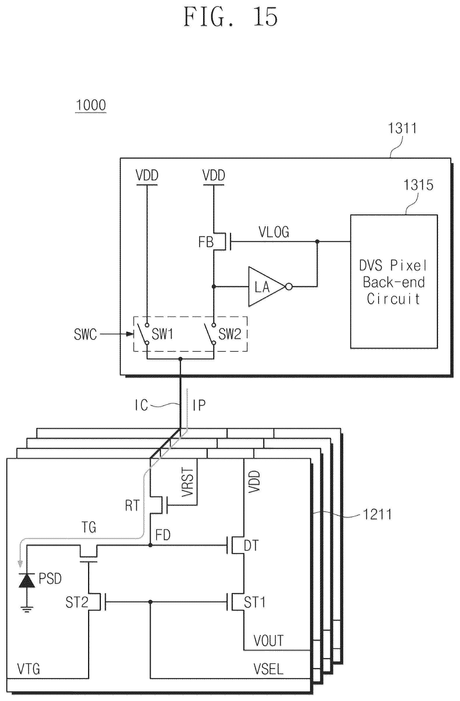 Patent US12368978 Figure 15 – Image sensor including CMOS image sensor pixel and dynamic vision sensor pixel