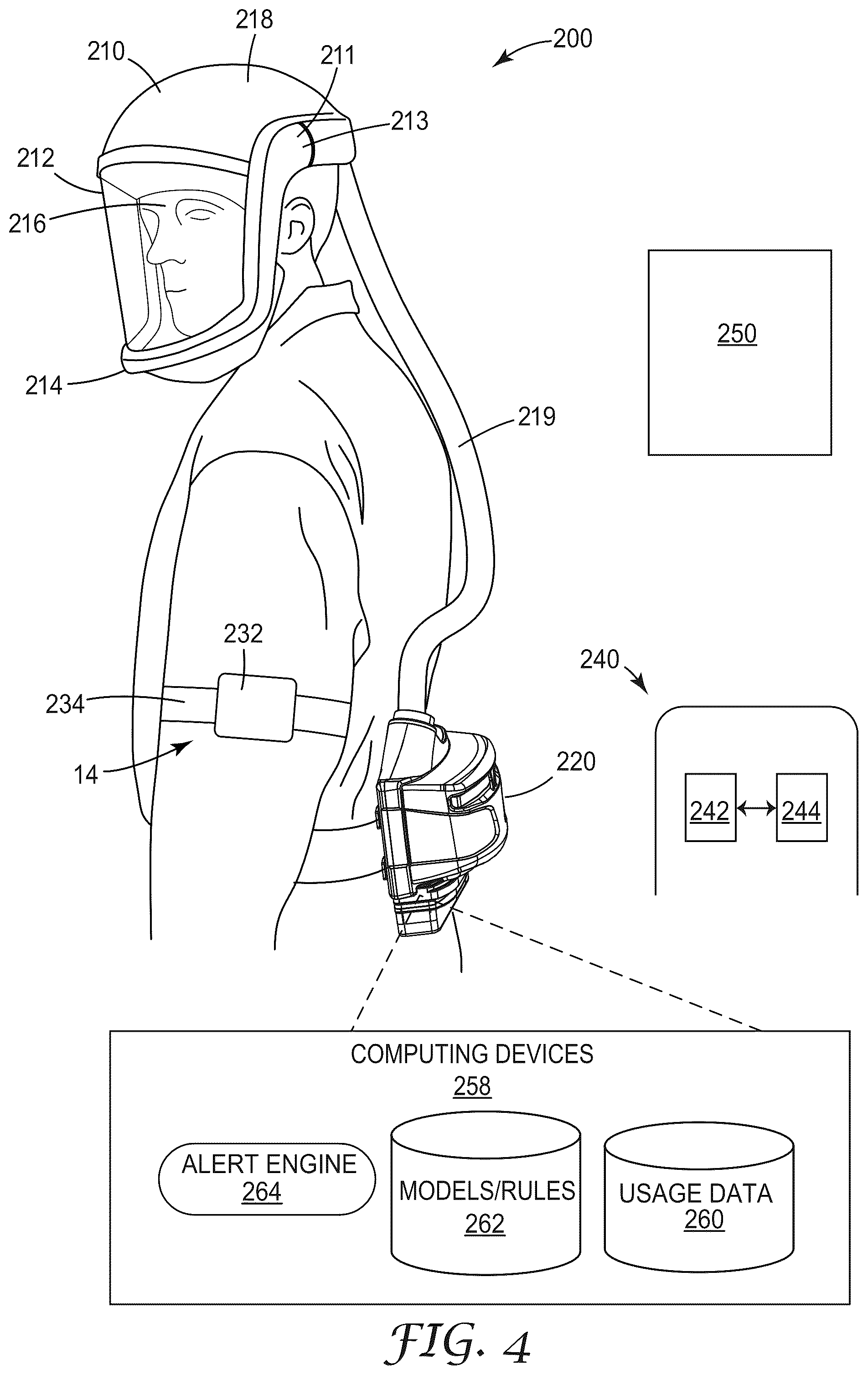 Patent US12368984 Figure 4 – Personal protective equipment (PPE) with analytical stream processing for safety event detection