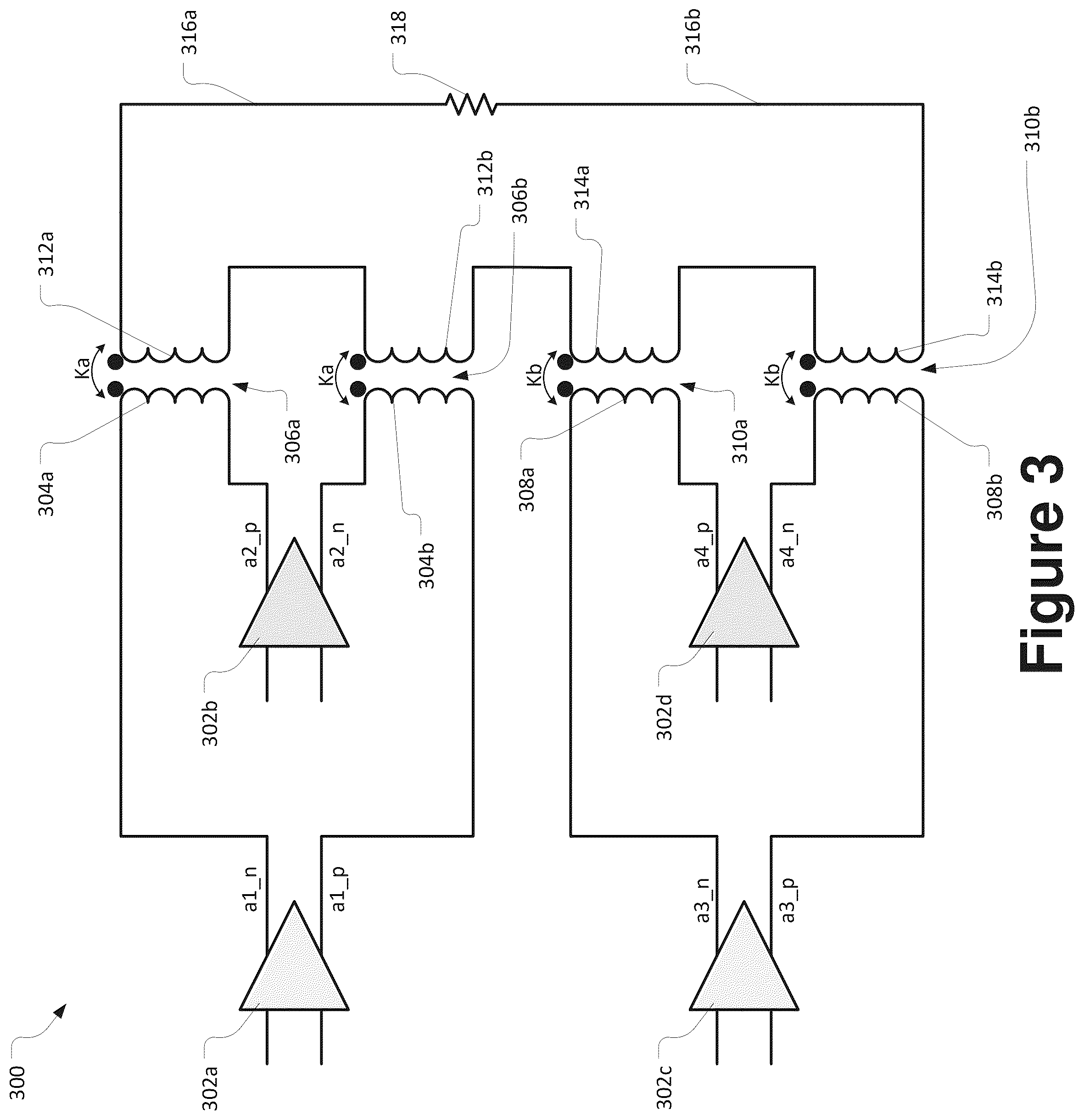 Patent US12375048 Figure 3 – Multi-core digital power amplifier with unbalanced combiner