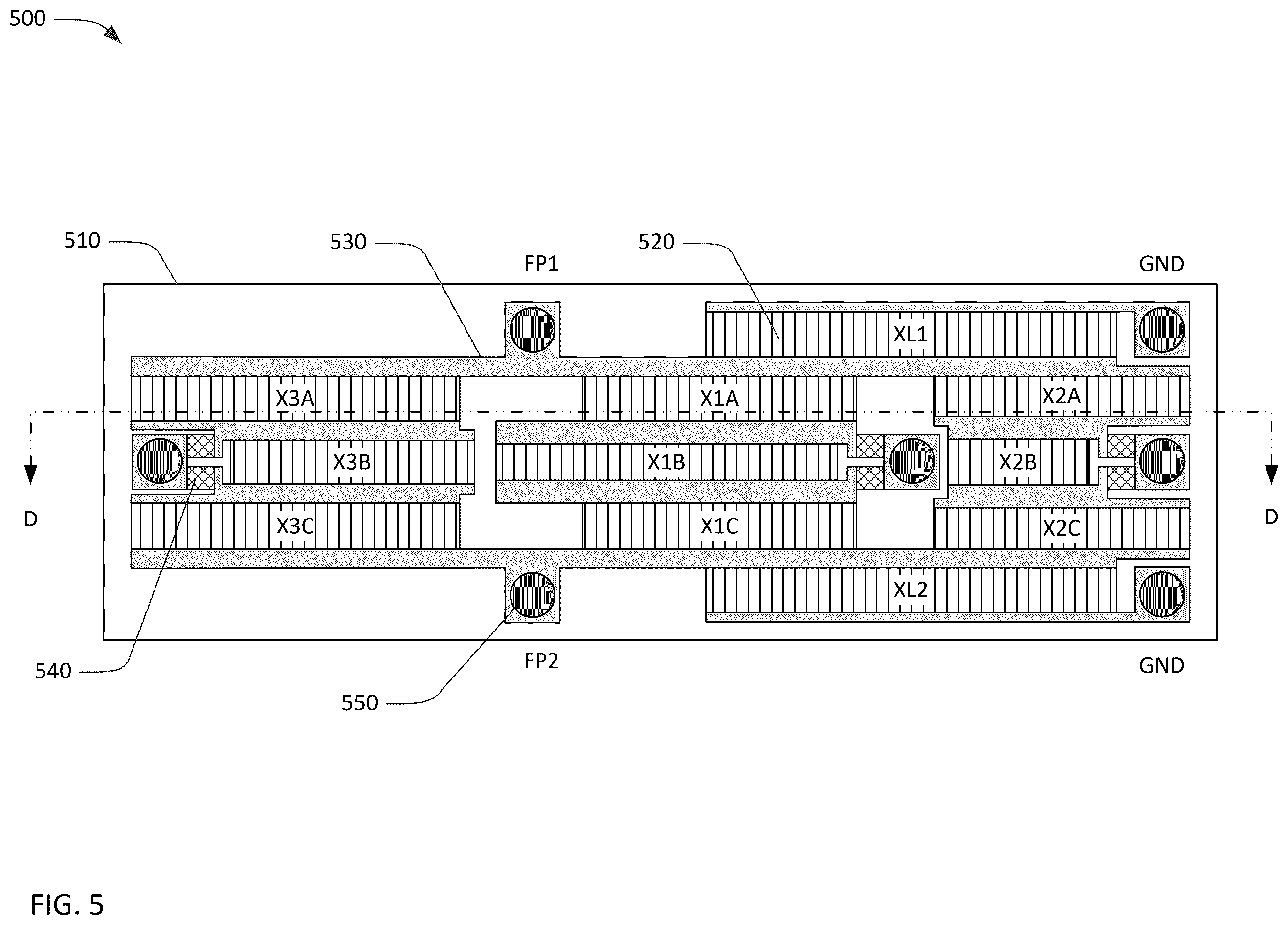 Patent US12375061 Figure 5 – Transversely-excited film bulk acoustic resonator matrix filters