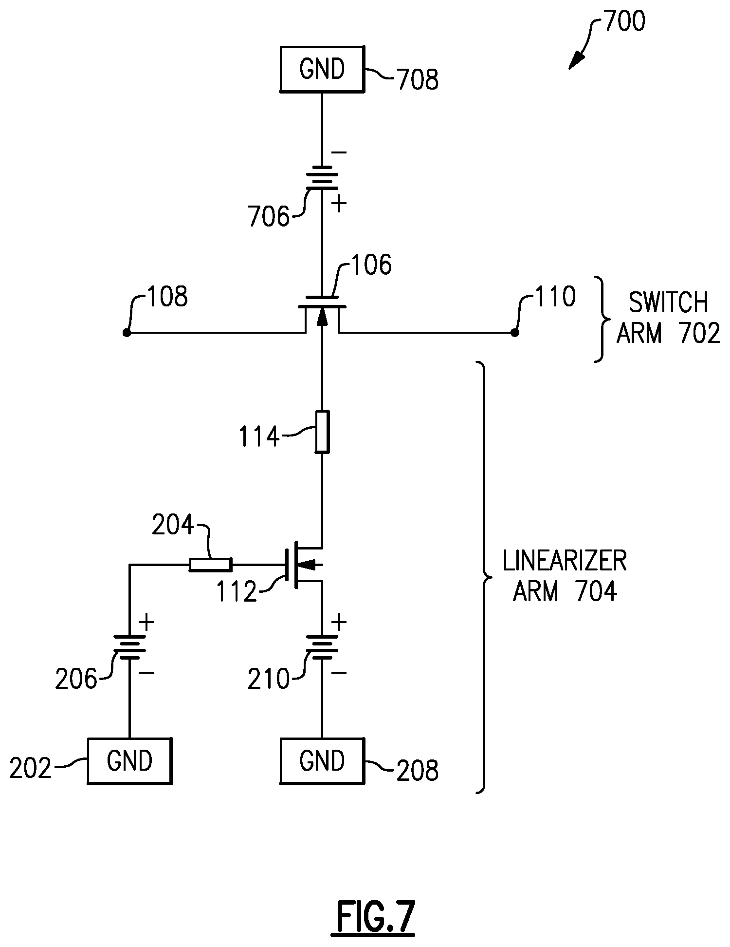 Patent US12375078 Figure 8 – Switch with gate or body connected linearizer