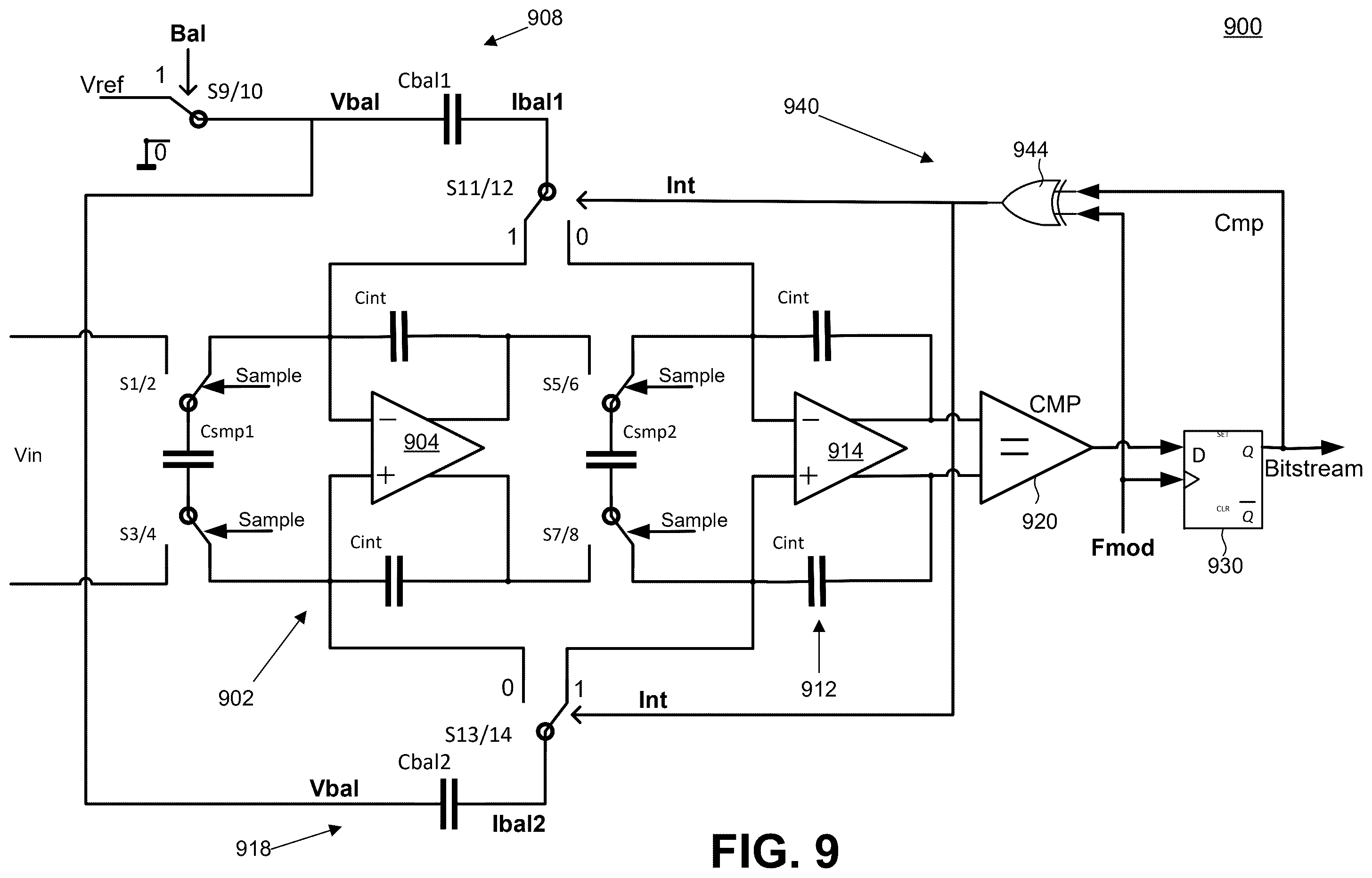 Patent US12375098 Figure 9 – Sigma-delta modulator for capacitive touch sensing channel