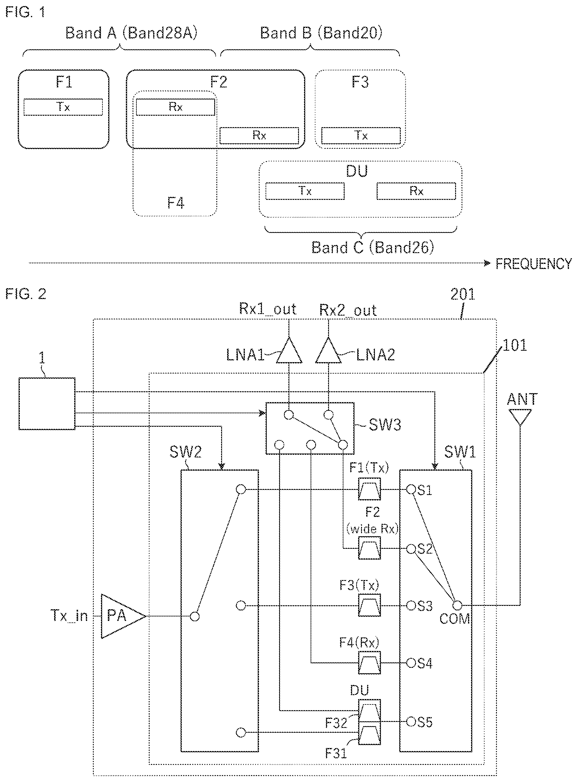 Patent US12375116 — Frontend circuit, frontend module, communication apparatus, and multiplexer — Figure 1