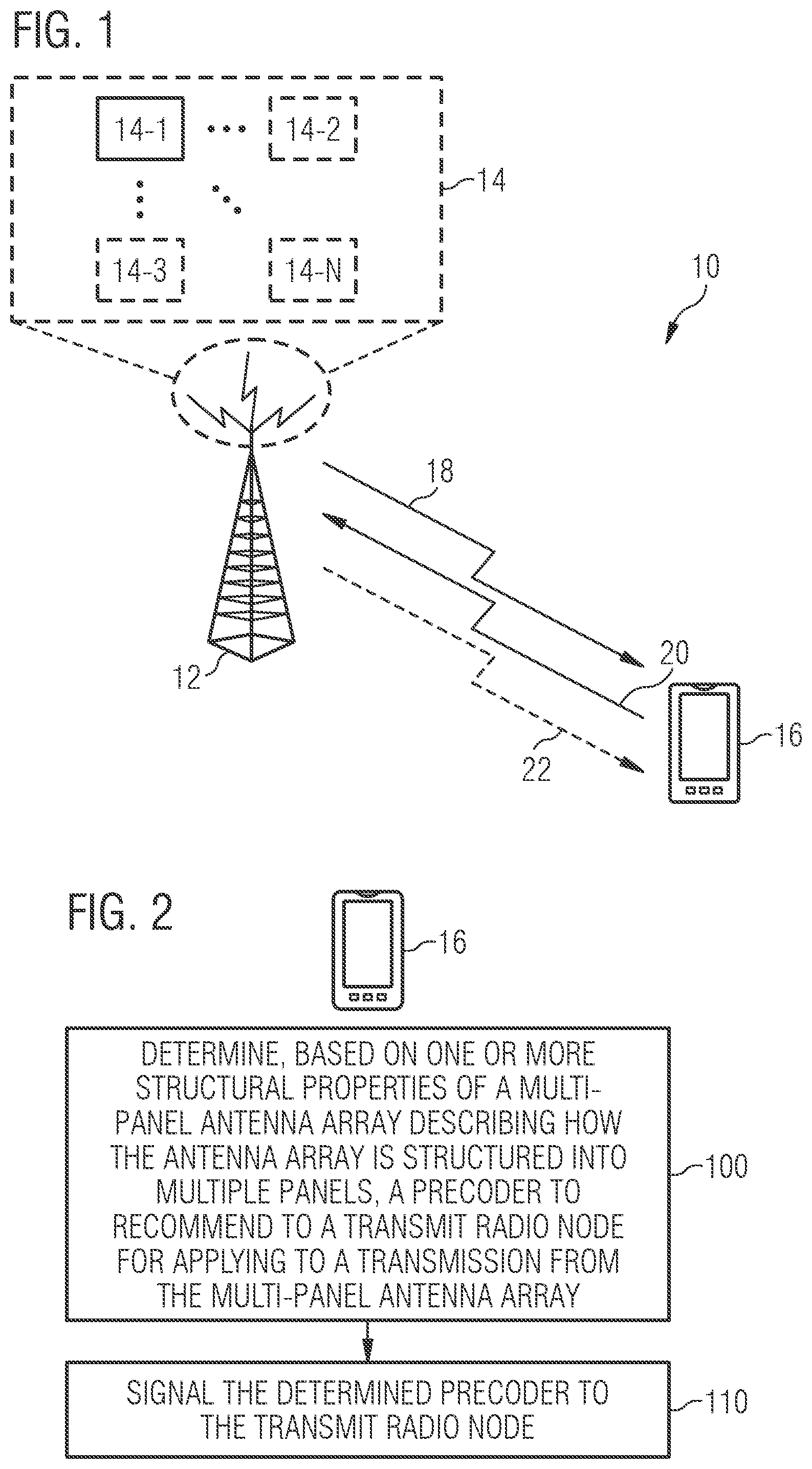 Patent US12375136 Figure 1 – Precoding a transmission from a multi-panel antenna array