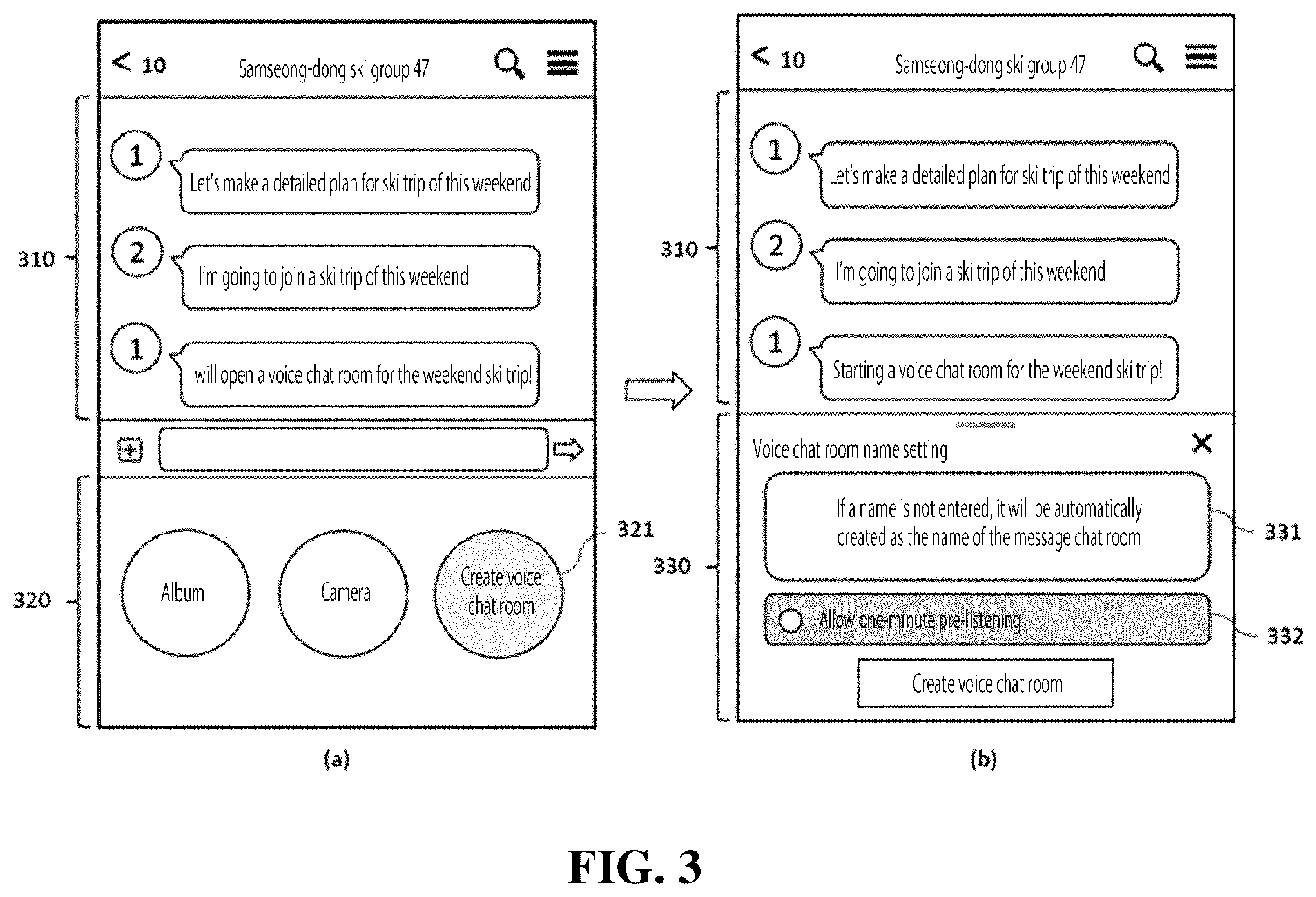 Patent US12375315 Figure 3 – Method for operating voice chat room dependent on message chat room, and server and terminal for performing the same