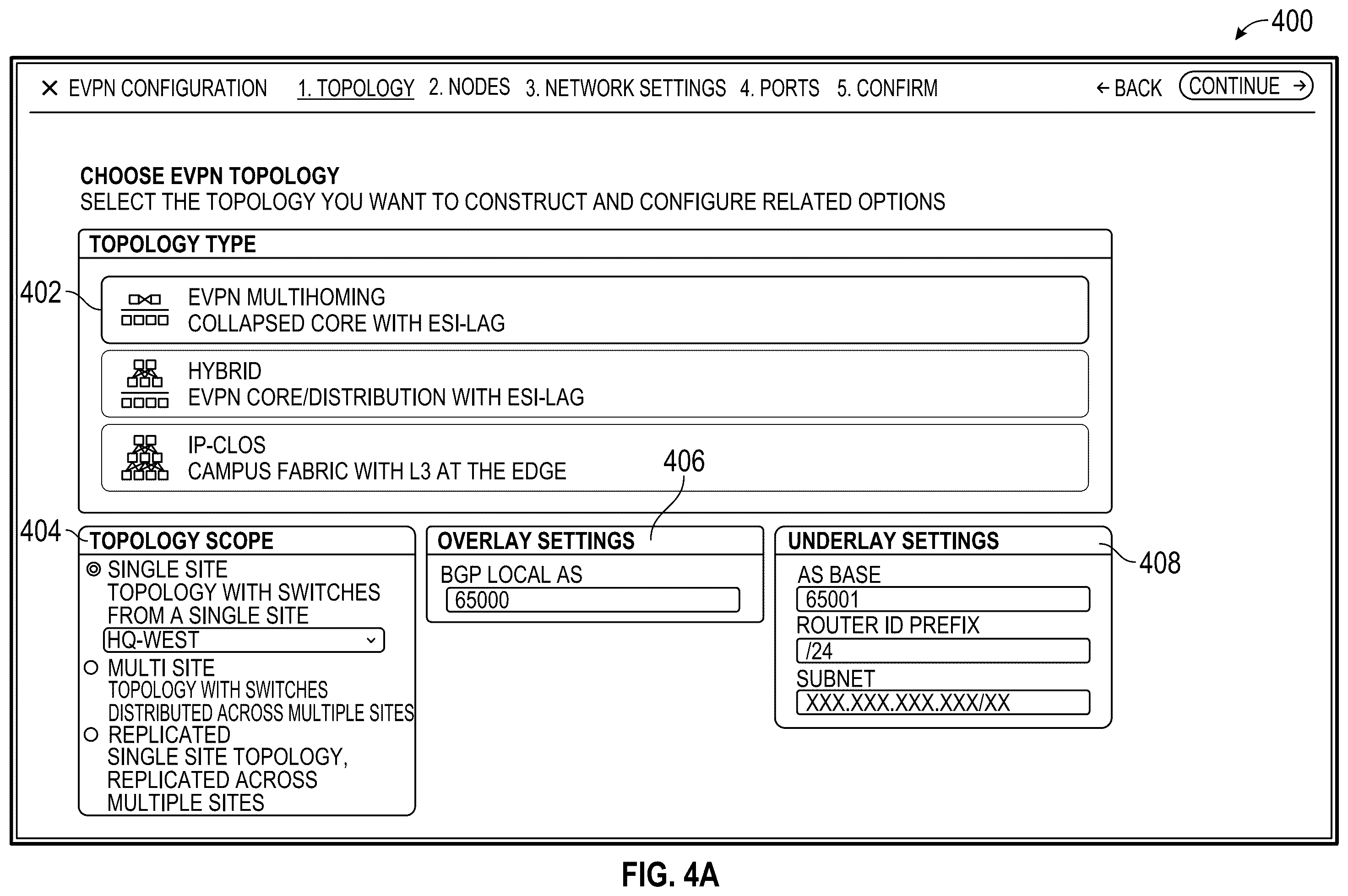 Patent US12375367 Figure 7 – Configuration of EVPN topologies using a user interface