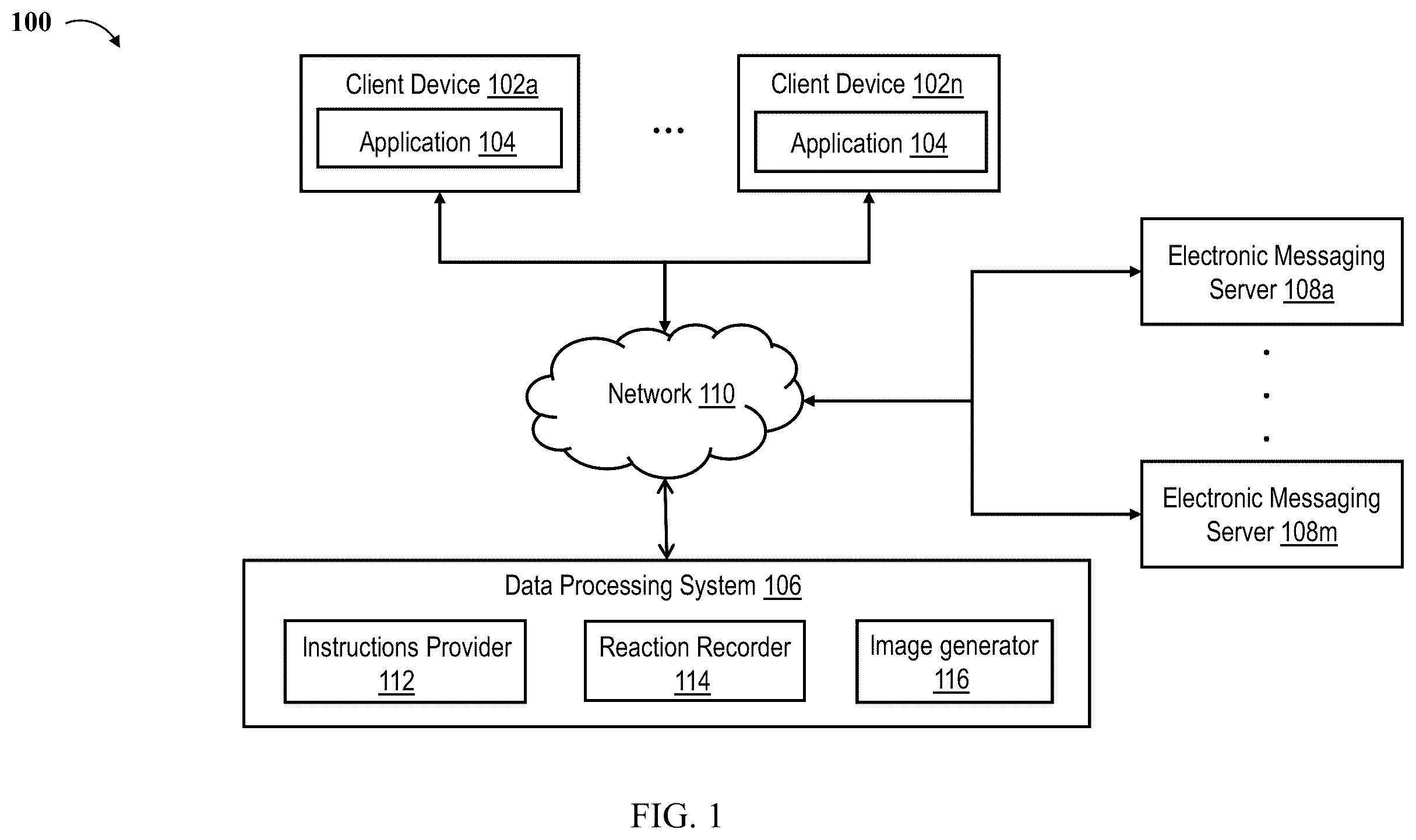 Patent US12375435 Figure 1 – Systems and methods for incorporating dynamic reactions into e-mail communications
