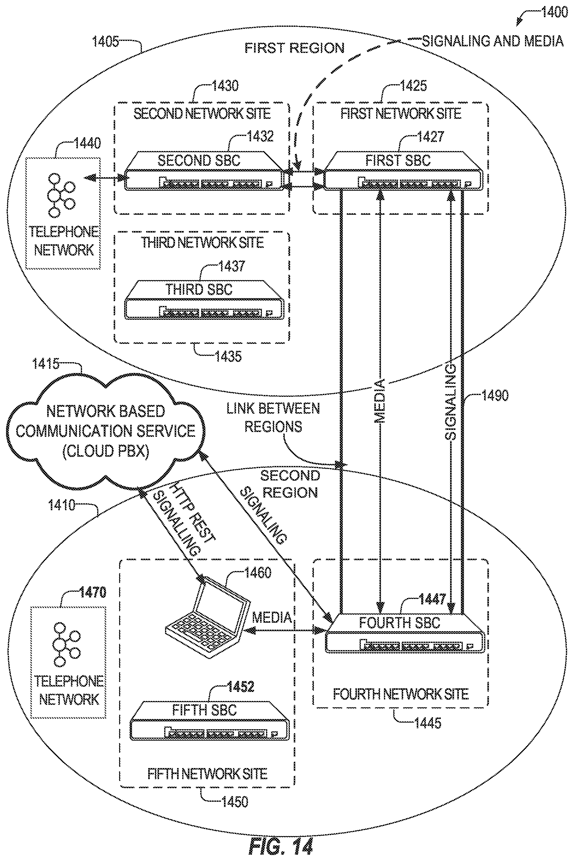 Patent US12375532 Figure 14 – Media flow control for direct routing in network-based telephony