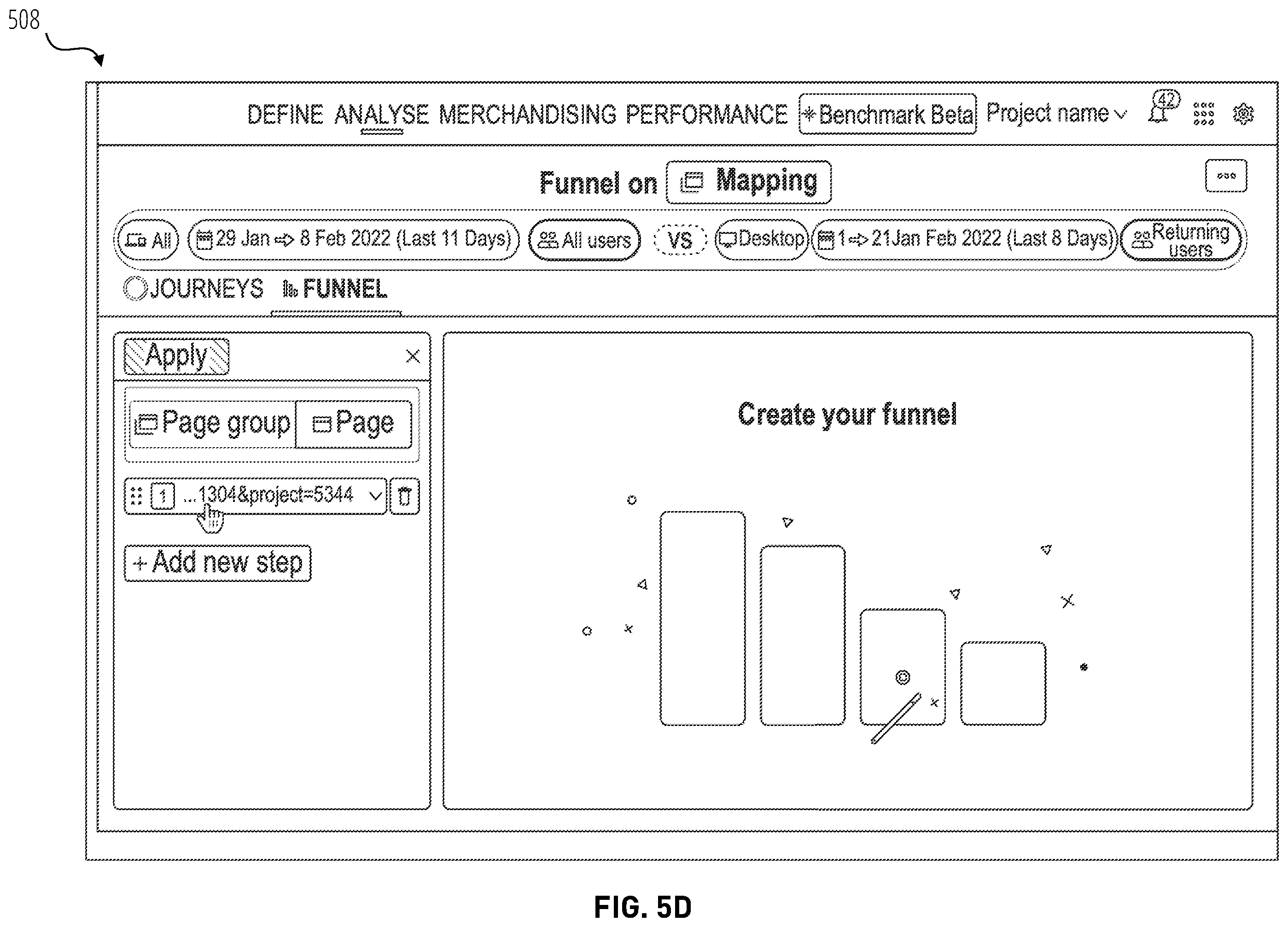 Patent US12375574 Figure 8 – Funnel visualization of user journeys in a website