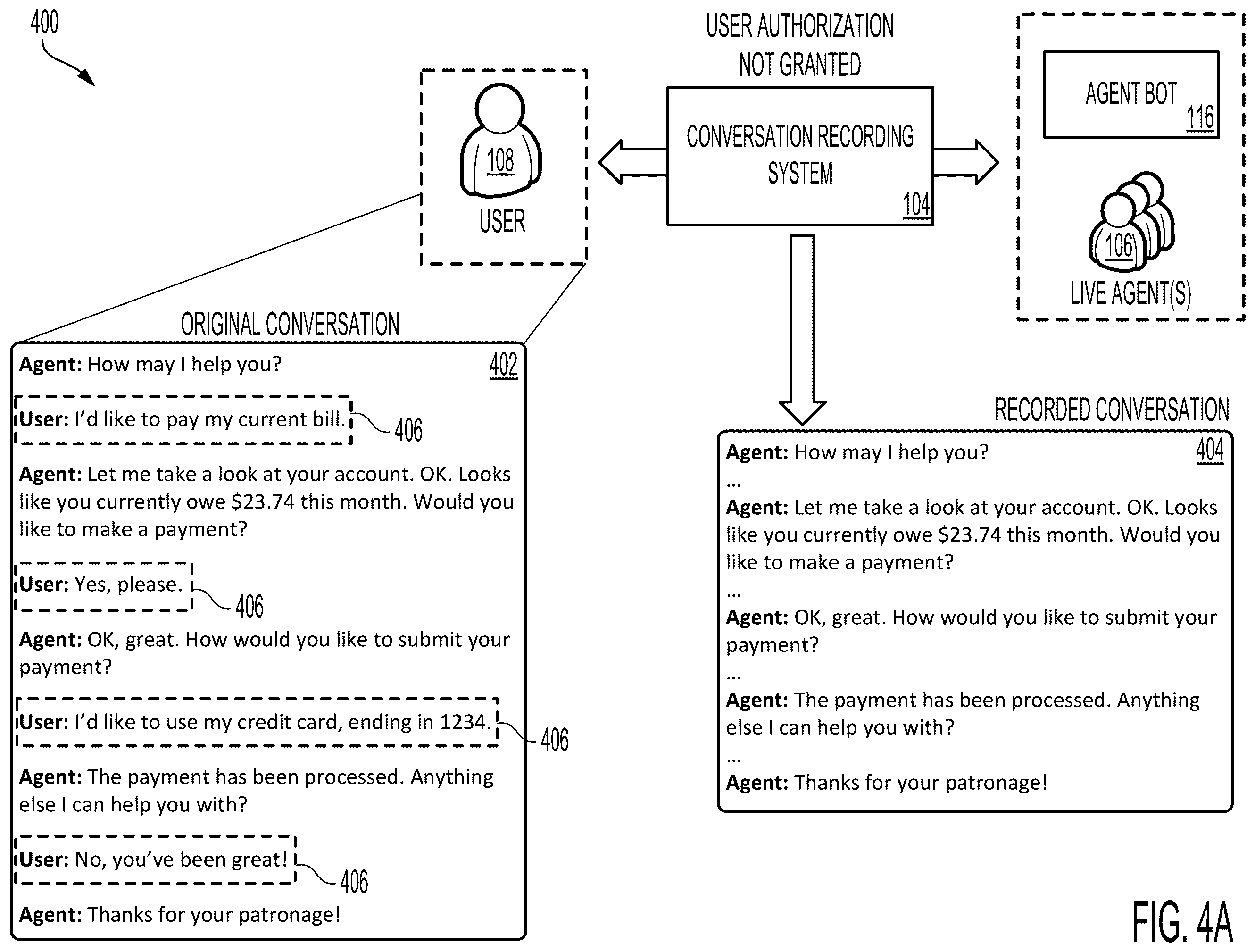 Patent US12375605 Figure 4 – Automated systems for communications analysis according to recording restrictions