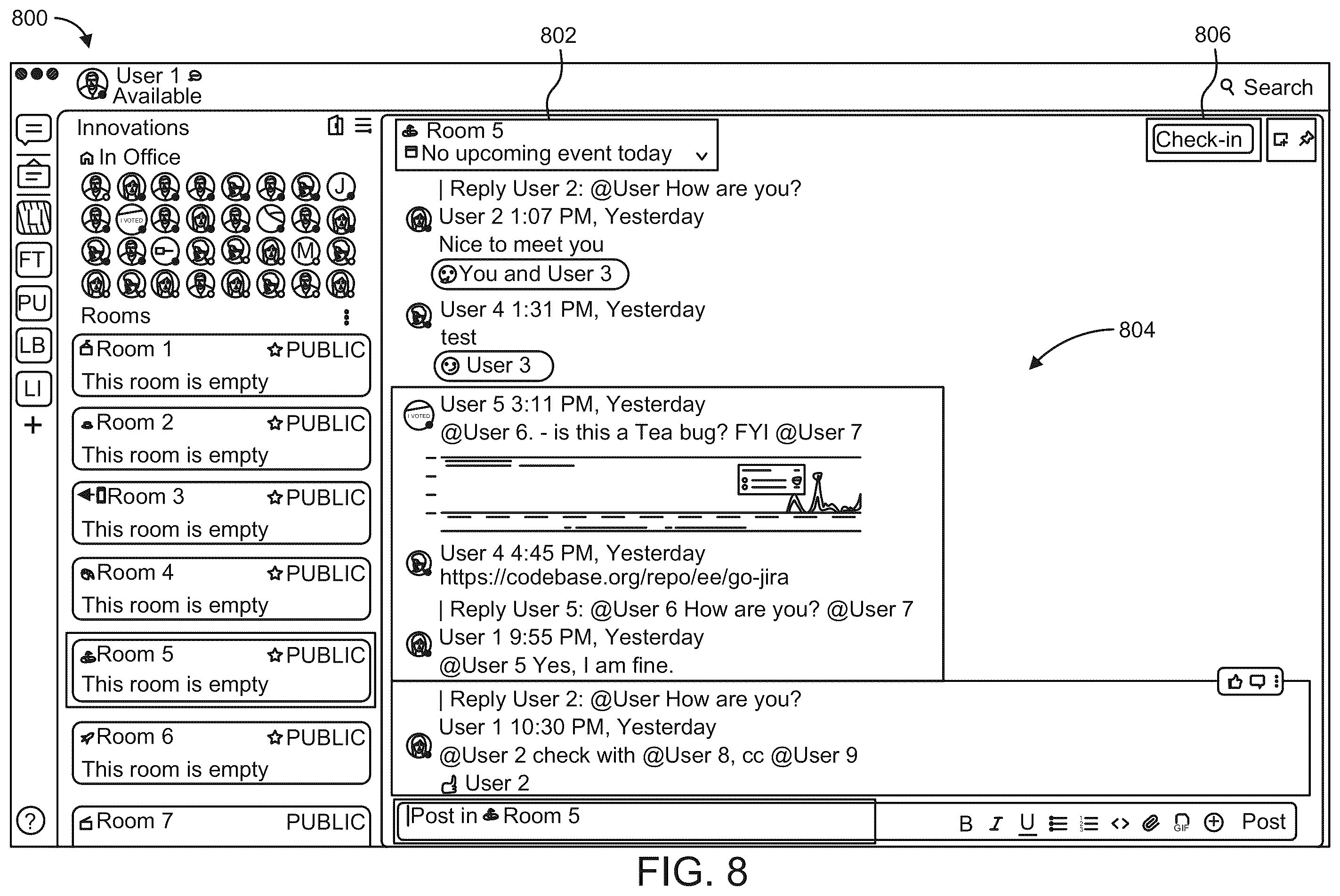 Patent US12375623 Figure 8 – Methods and systems for facilitating a collaborative work environment