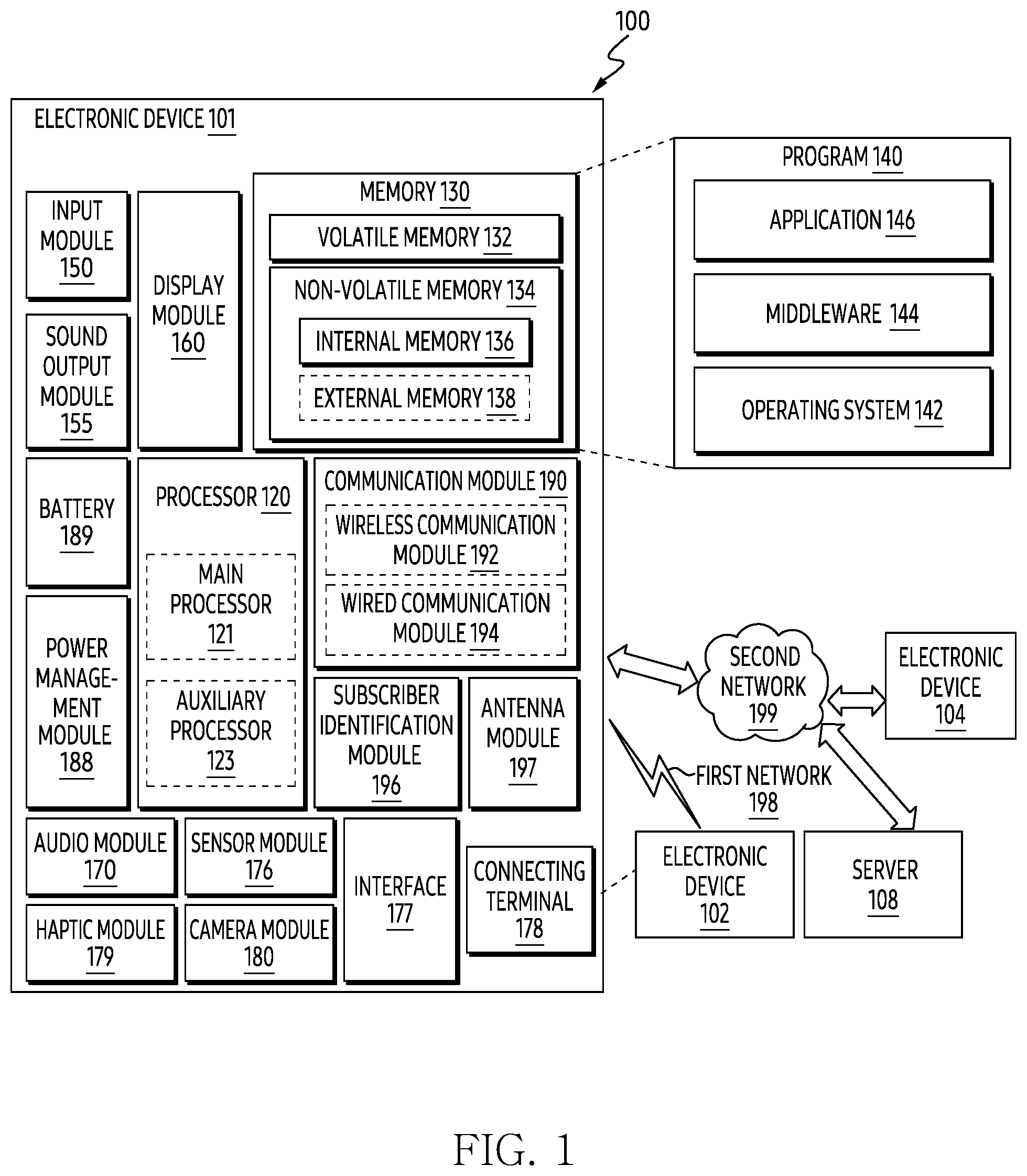 Patent US12375845 Figure 1 – Audio output device including extended resonance space and electronic device including the same