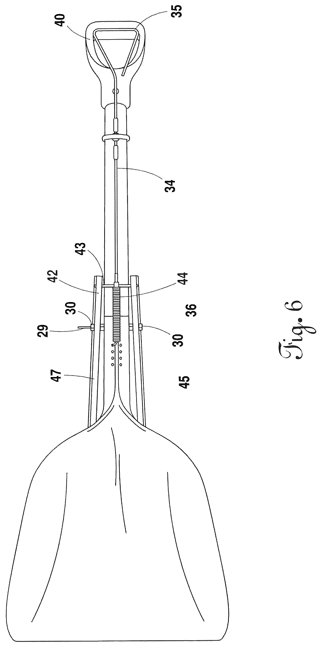 Patent US12376506 Figure 6 – Debris handling shovel attachment