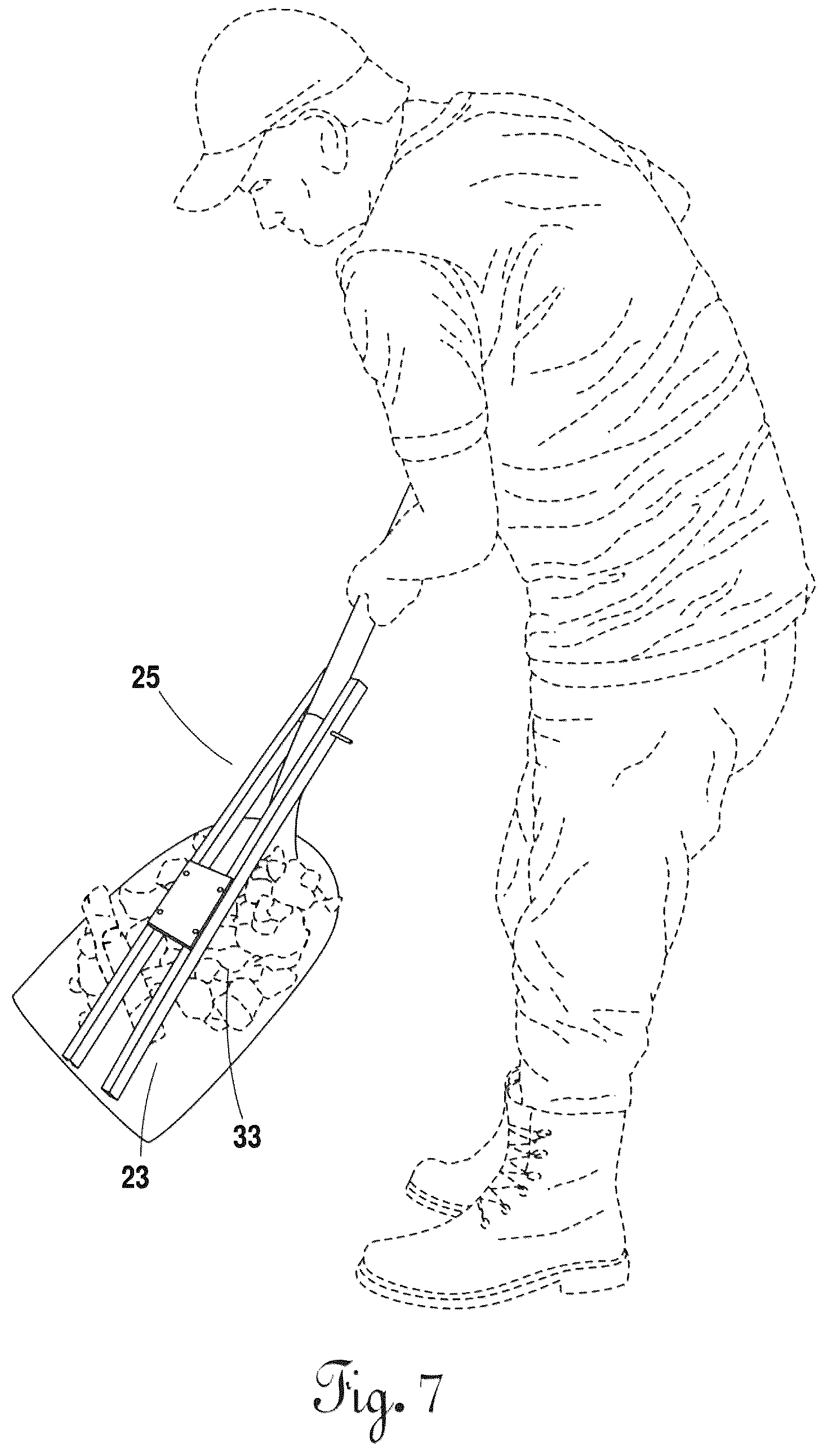 Patent US12376506 Figure 7 – Debris handling shovel attachment