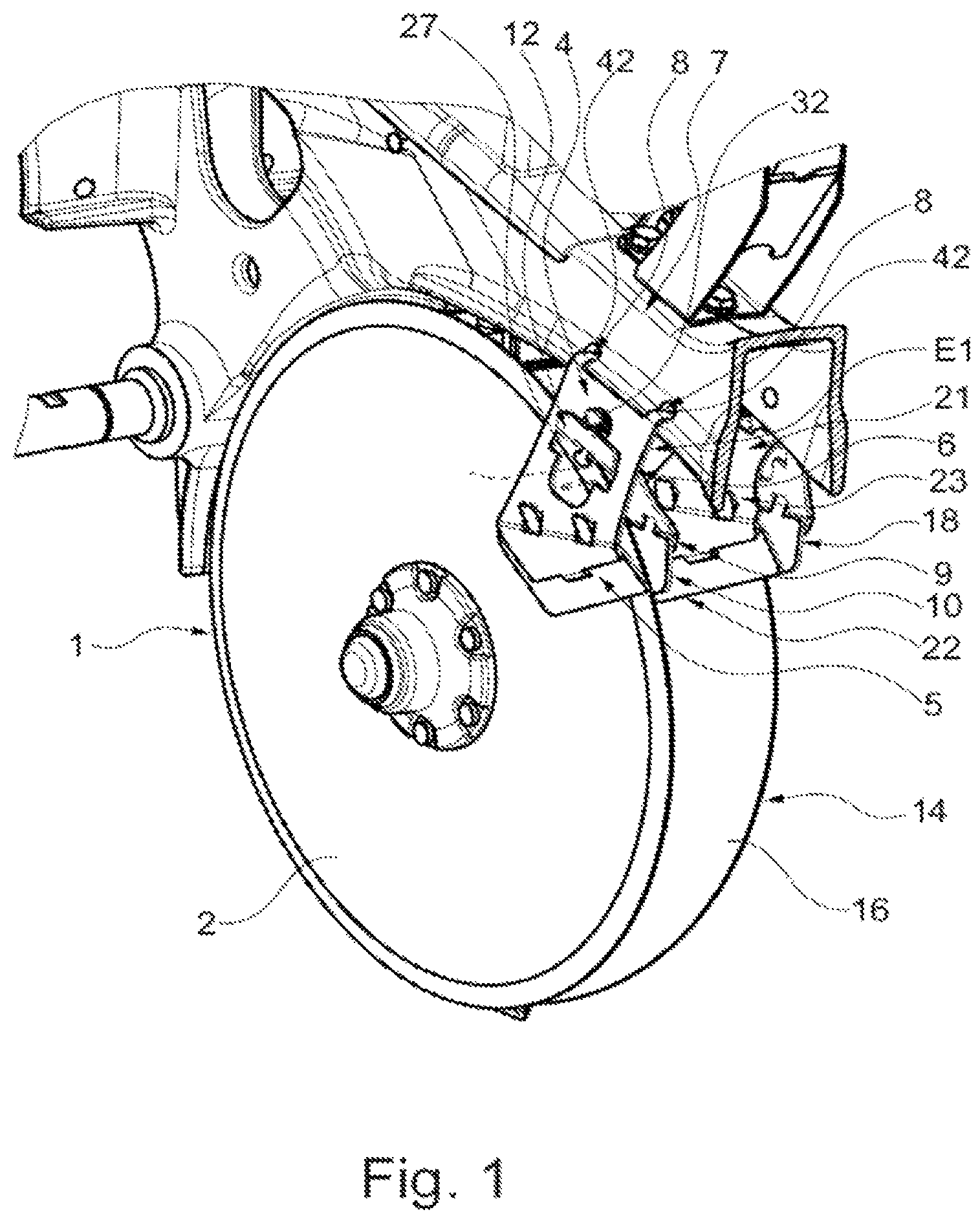 Patent US12376507 Figure 1 – Scraper device for a disc of an agricultural machine and associated agricultural machine