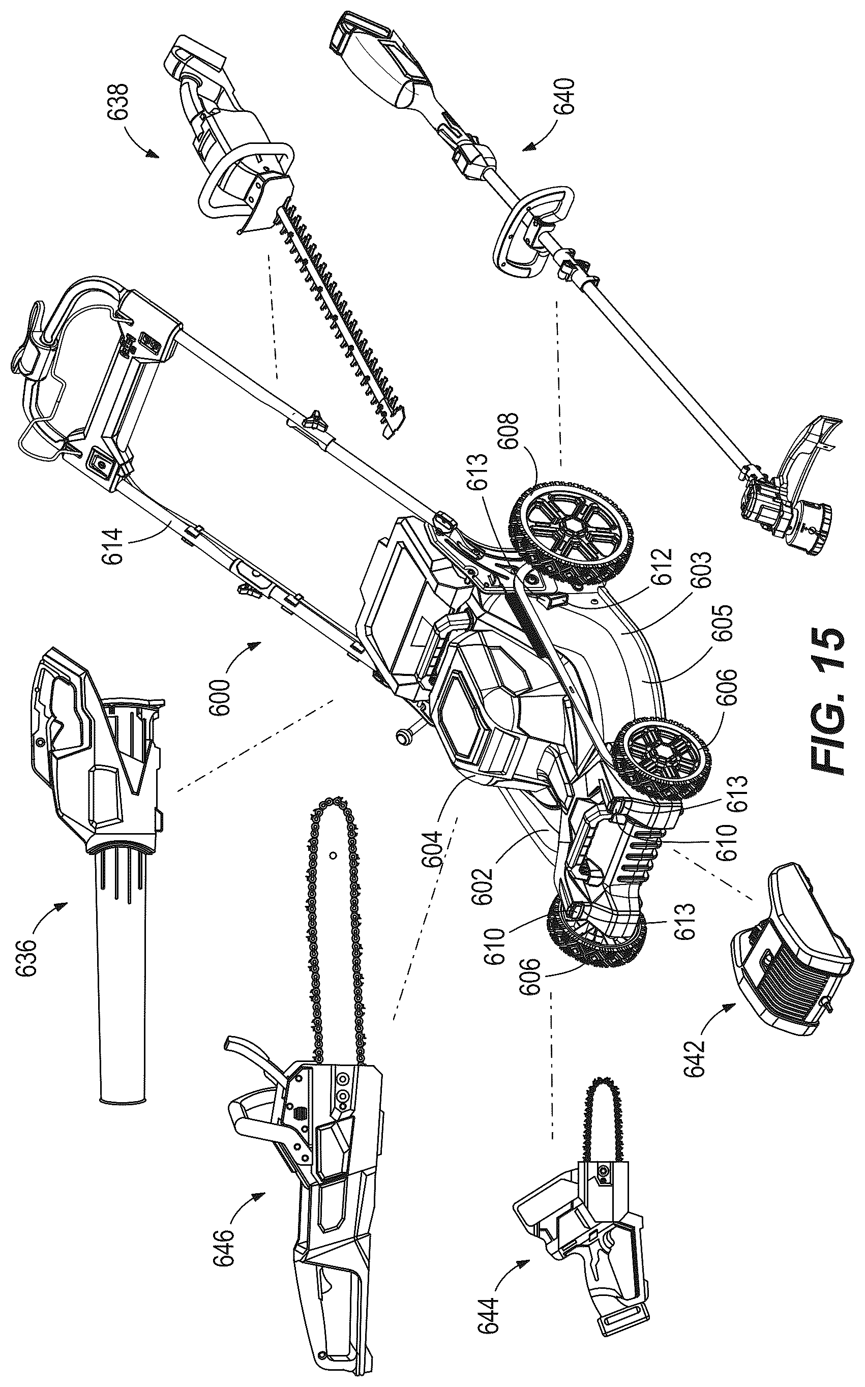Patent US12376514 Figure 14 – Walk-behind mower with wide angle illumination