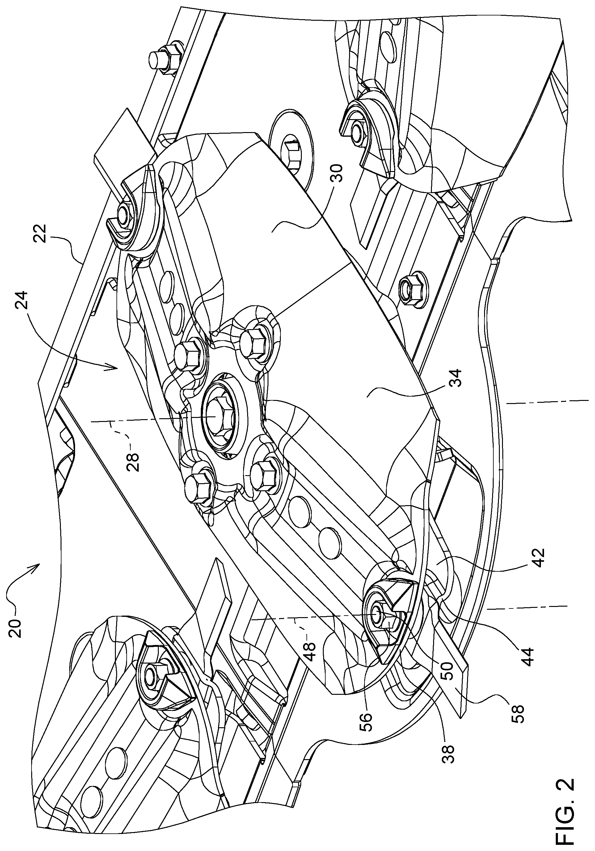 Patent US12376519 Figure 2 – Quick change blade for a rotating blade assembly of a mower implement