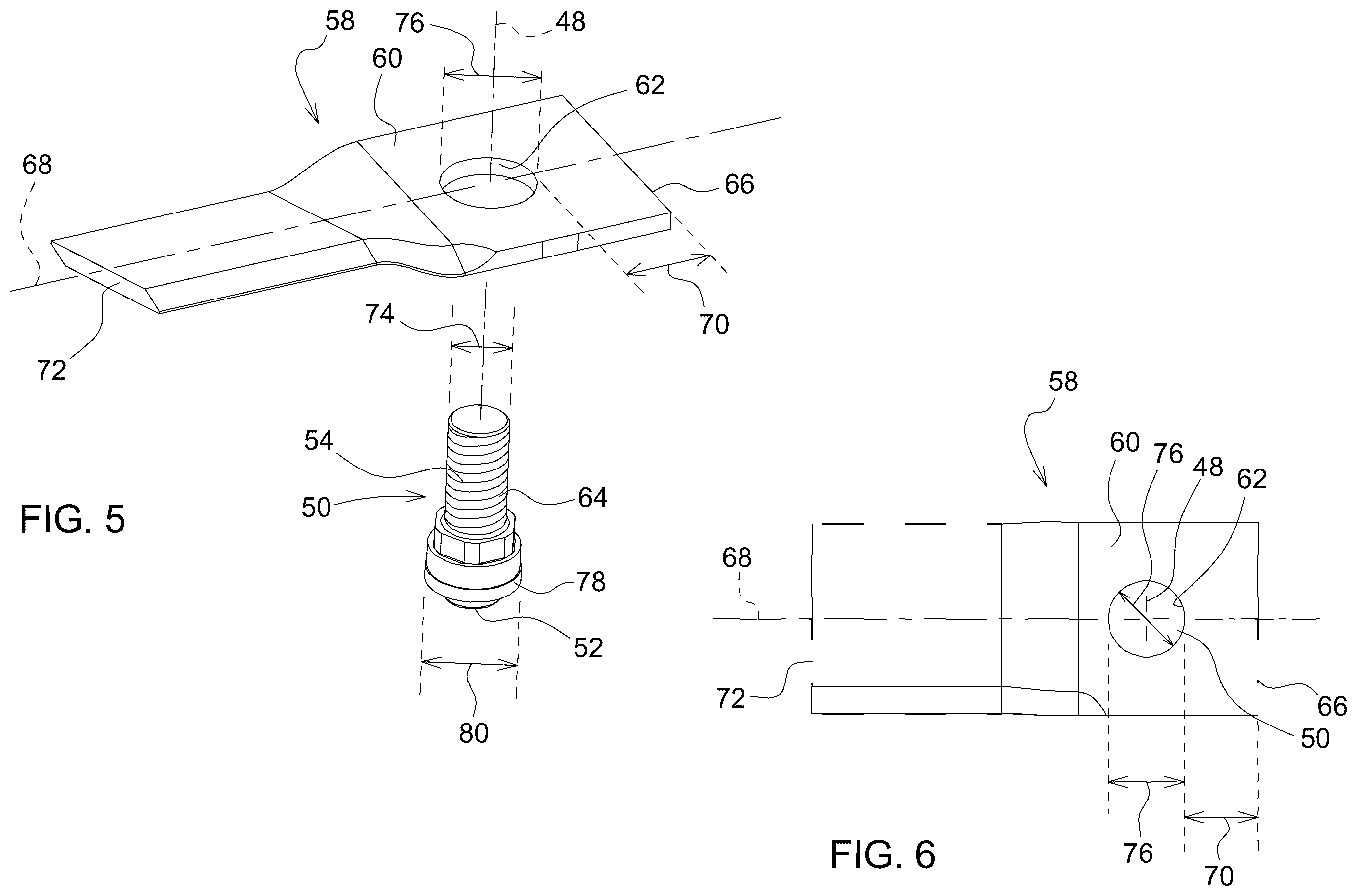 Patent US12376519 Figure 5 – Quick change blade for a rotating blade assembly of a mower implement